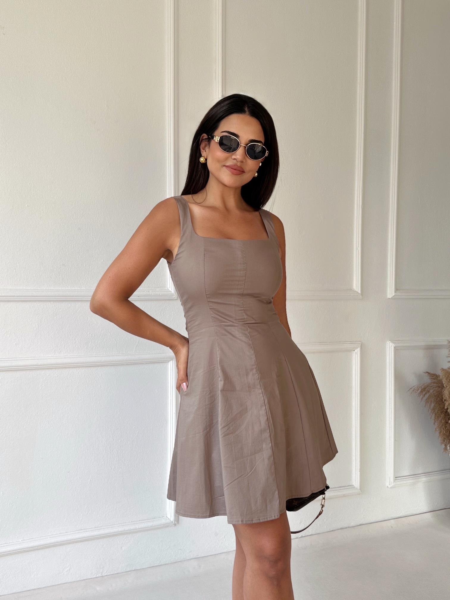 Orjinal Marka Kare Yaka Mini Elbise Vizon