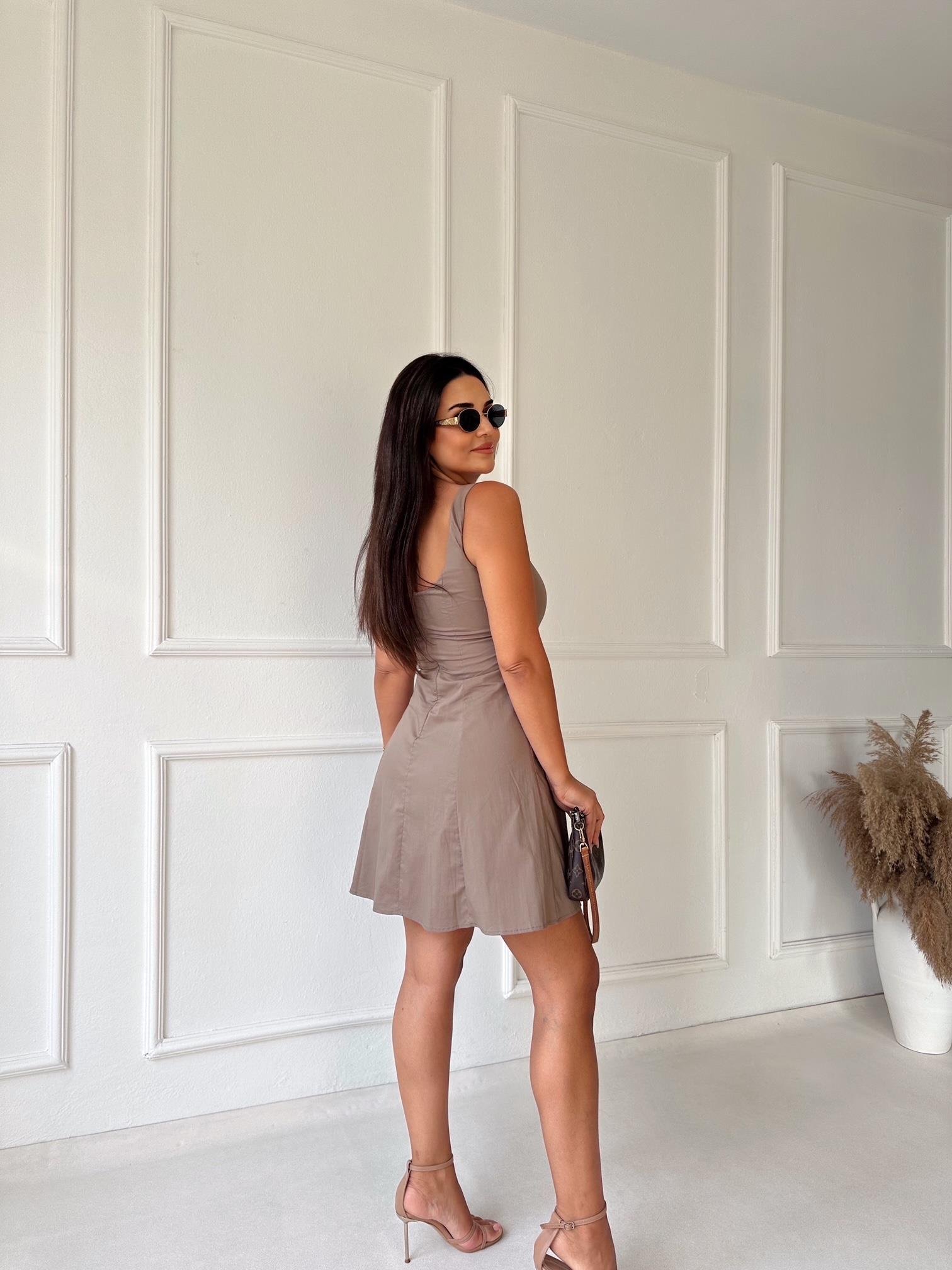 Orjinal Marka Kare Yaka Mini Elbise Vizon