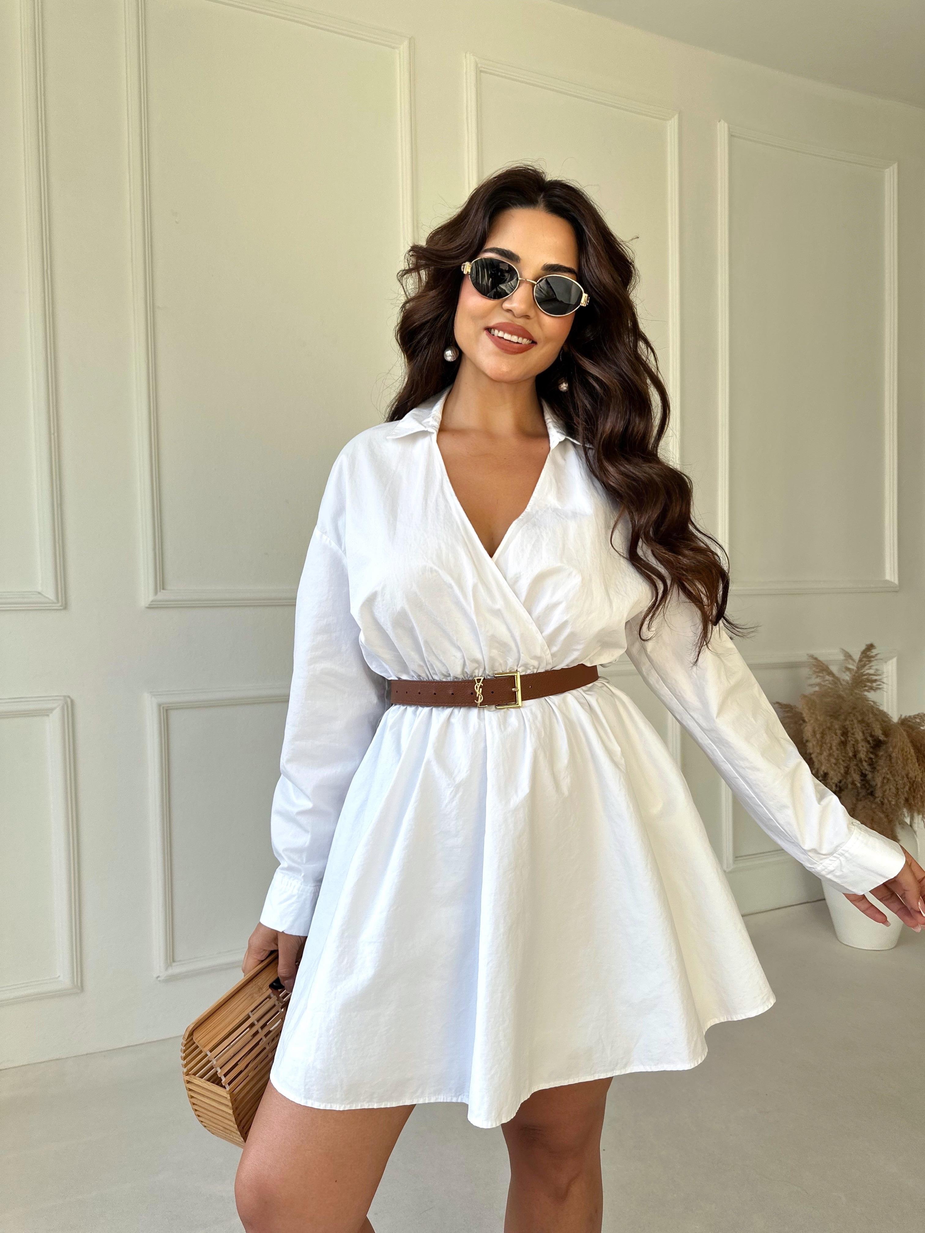 Orjinal Marka Kruvaze Yaka Gömlek Elbise