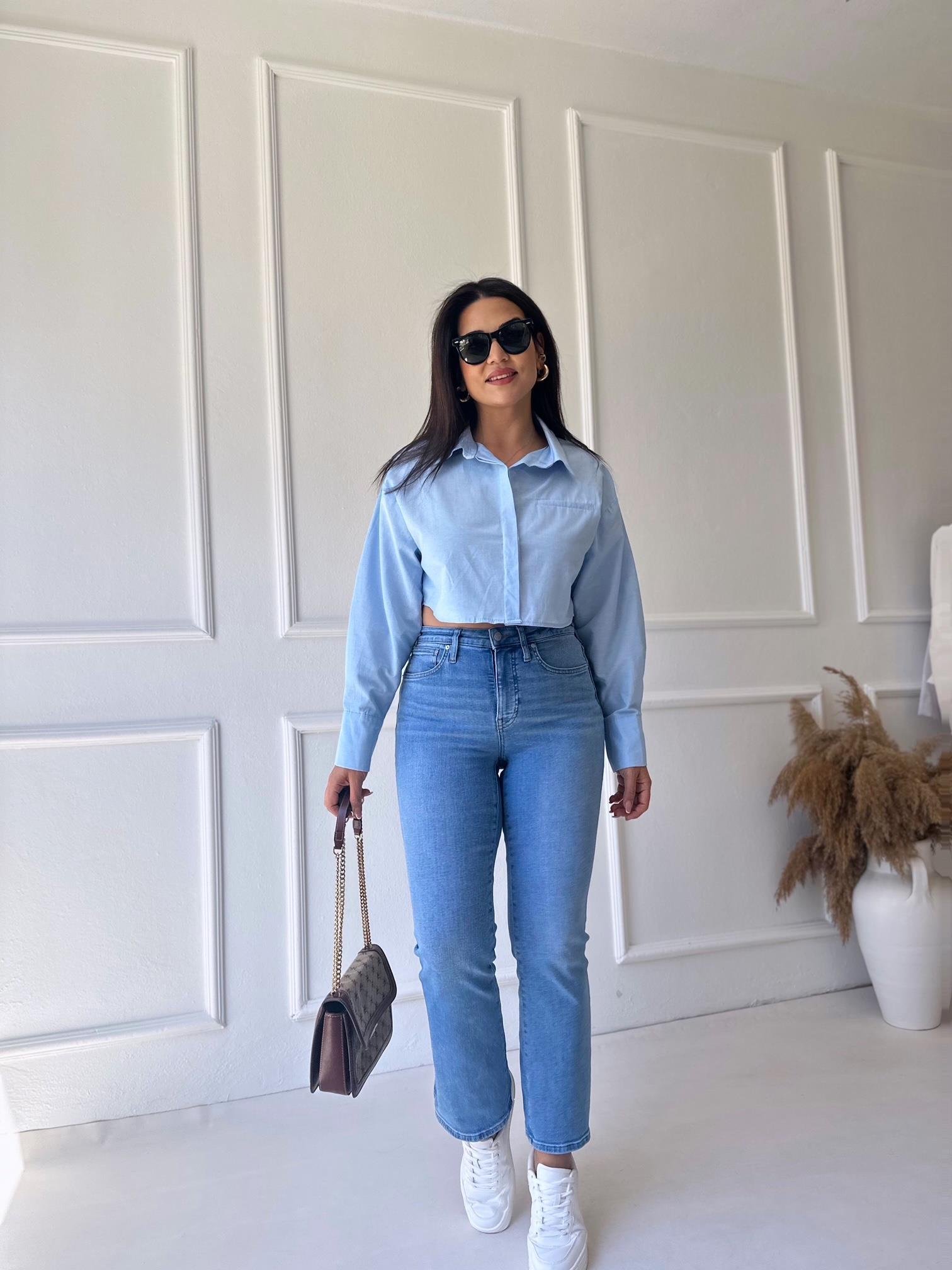 Orjinal Marka Likralı Açık Mavi Boy Fit Jean