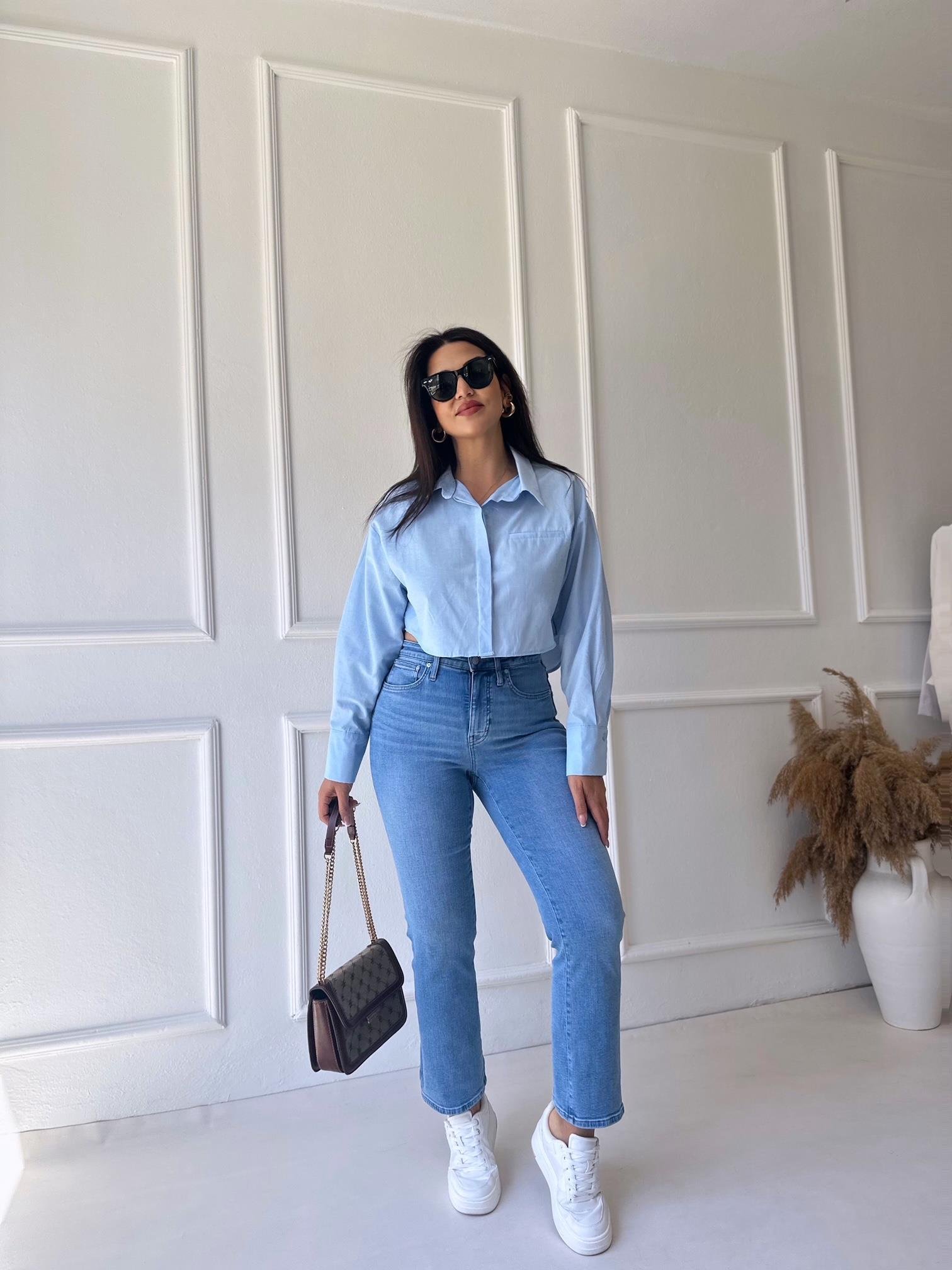 Orjinal Marka Likralı Açık Mavi Boy Fit Jean