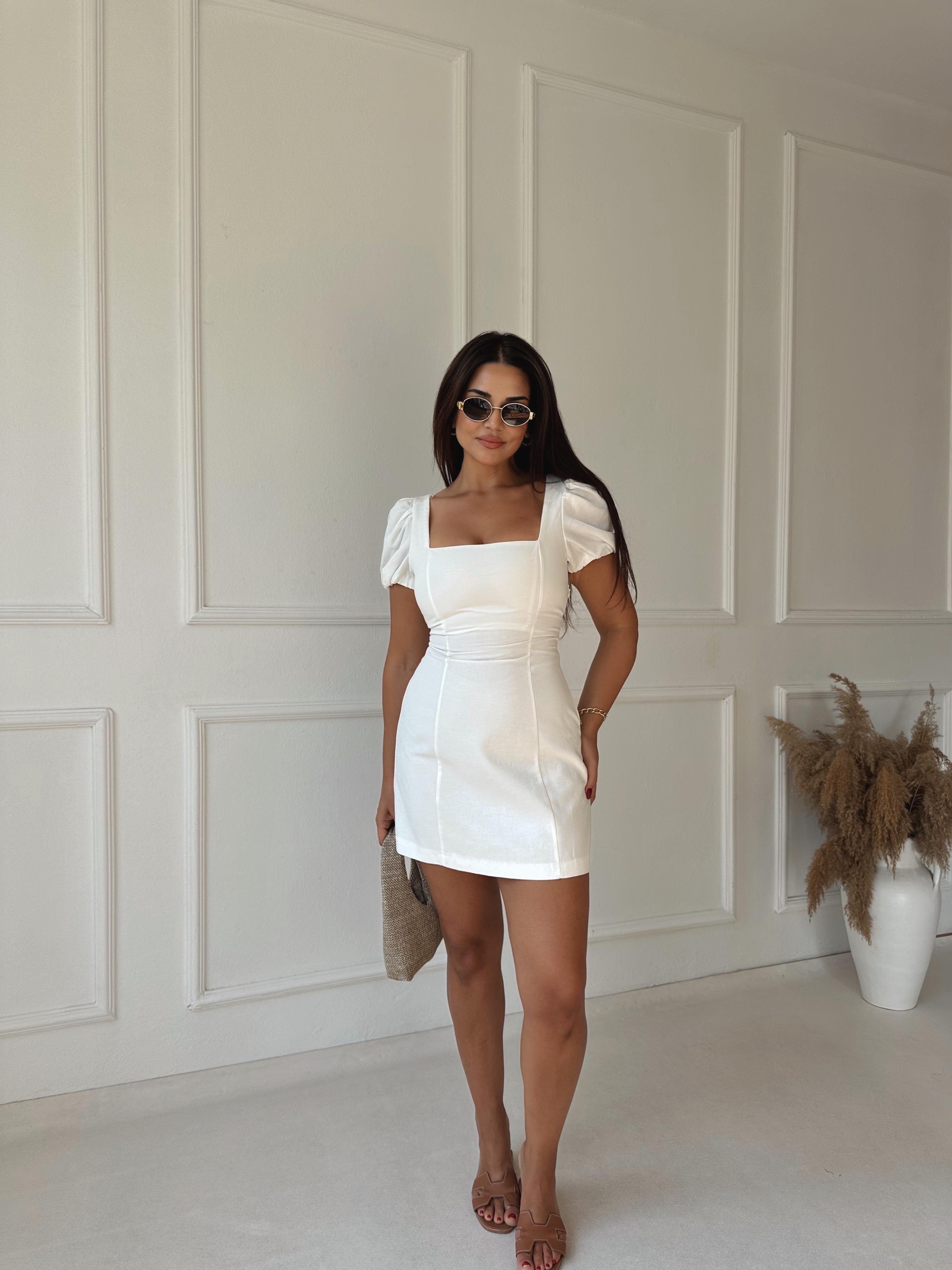 Orjinal Marka Sırt Dekolteli Mini Elbise - Beyaz
