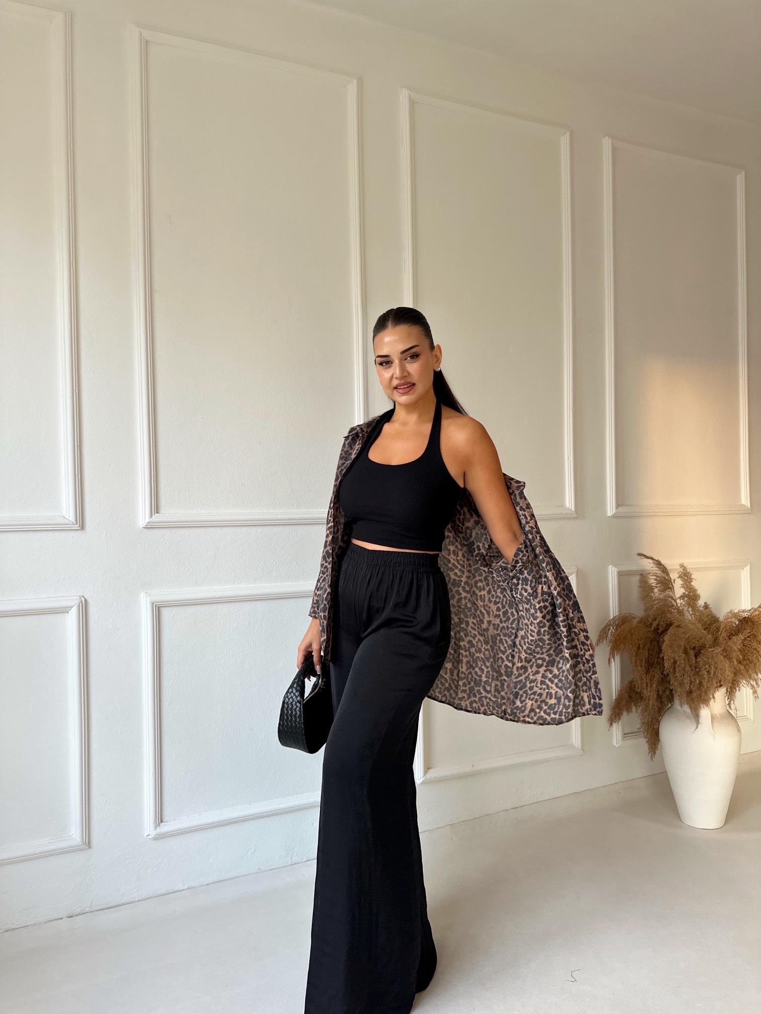 Orjinal Marka Tensel Bol Paça Pantolon - Siyah