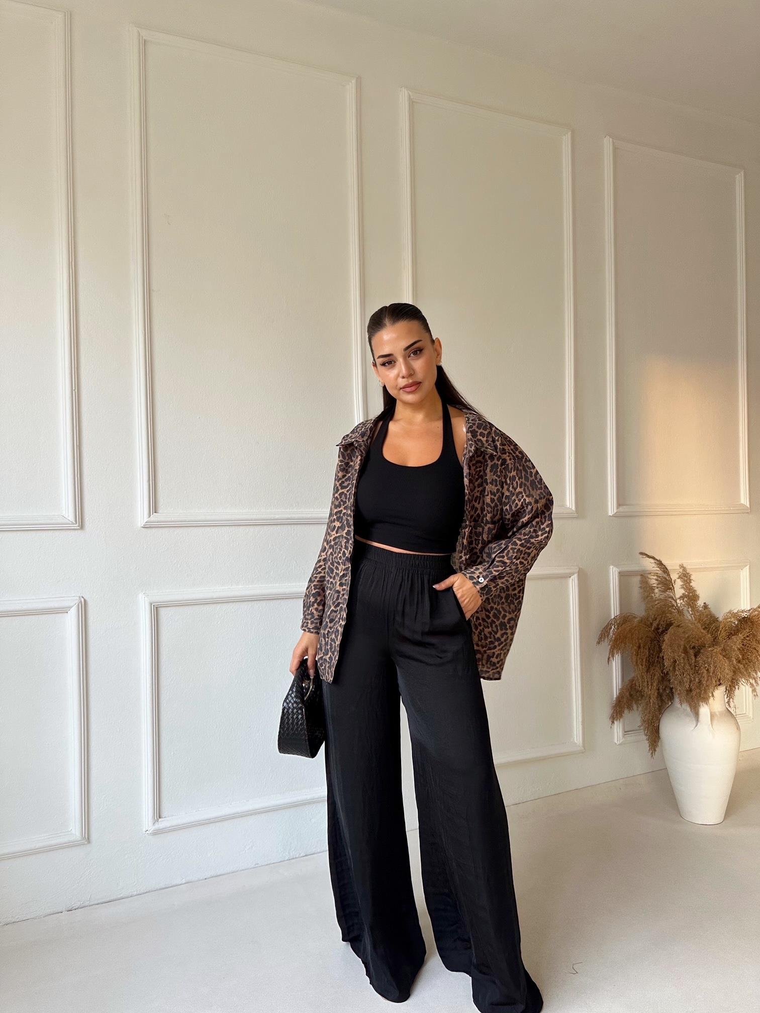 Orjinal Marka Tensel Bol Paça Pantolon - Siyah