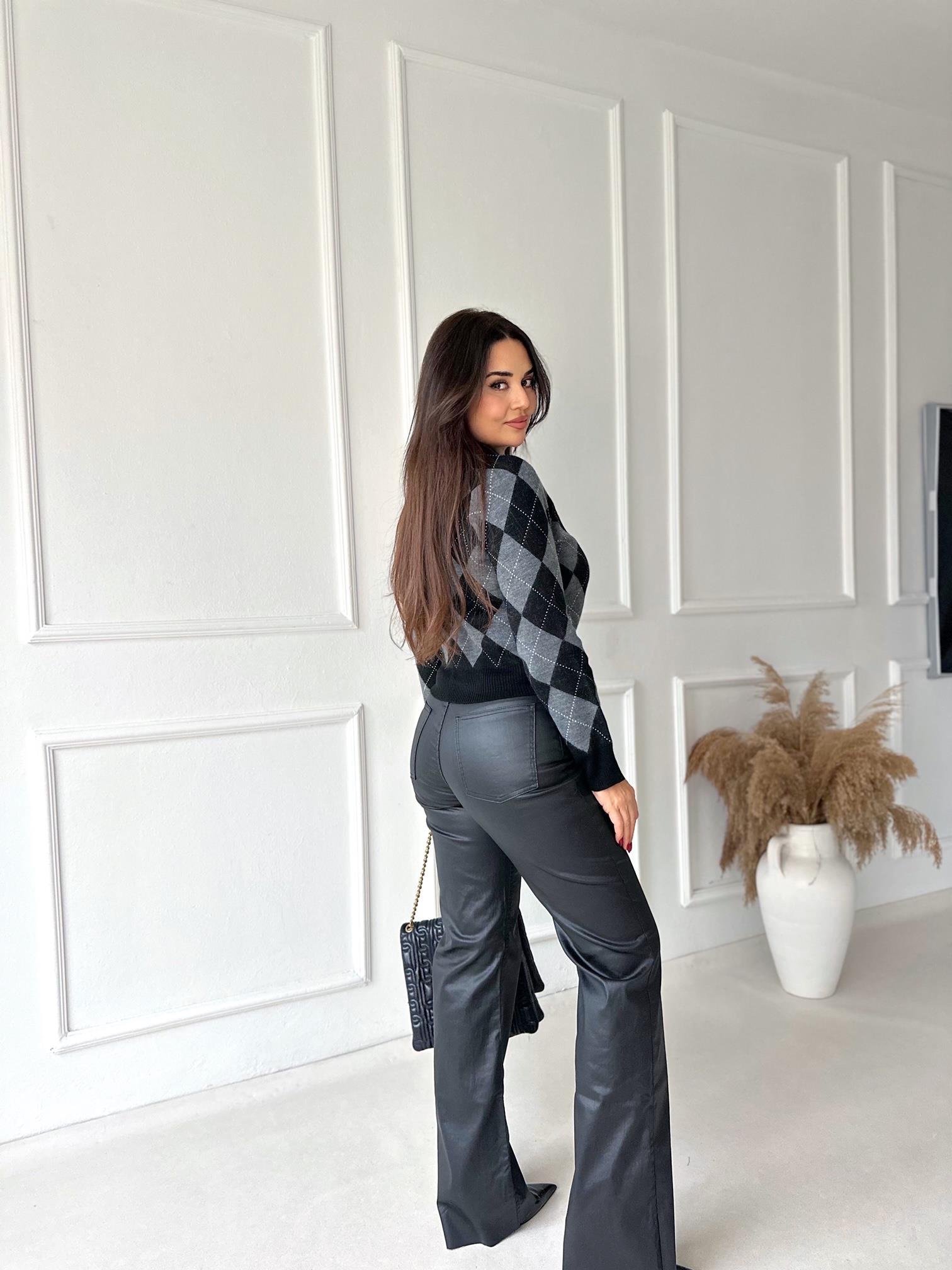 Oxford Argyle Kolej Baklava Desen Triko Kazak – Siyah Gri