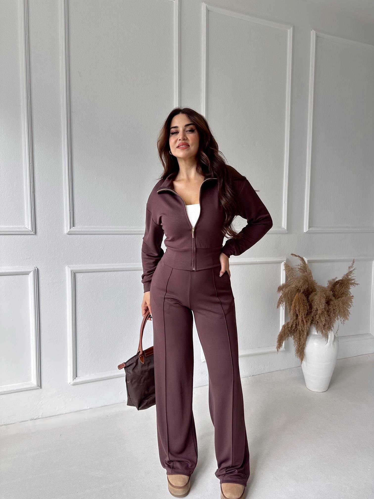 Oysho Kumaş Fermuarlı İkili Takım – Kahve