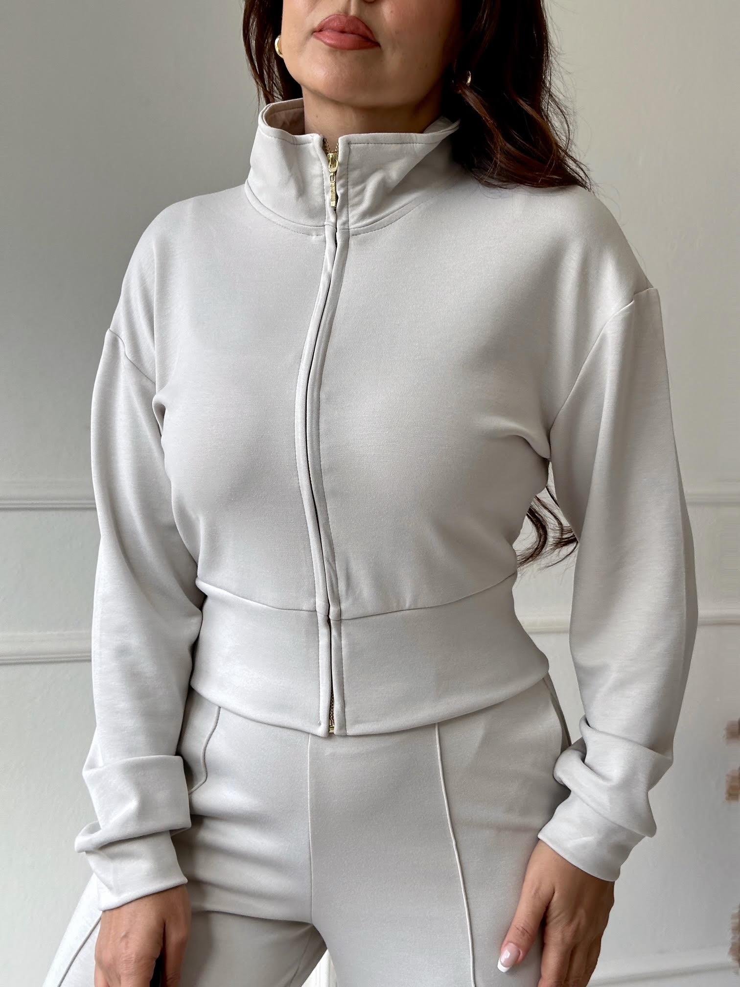 Oysho Kumaş Fermuarlı İkili Takım – Taş Rengi