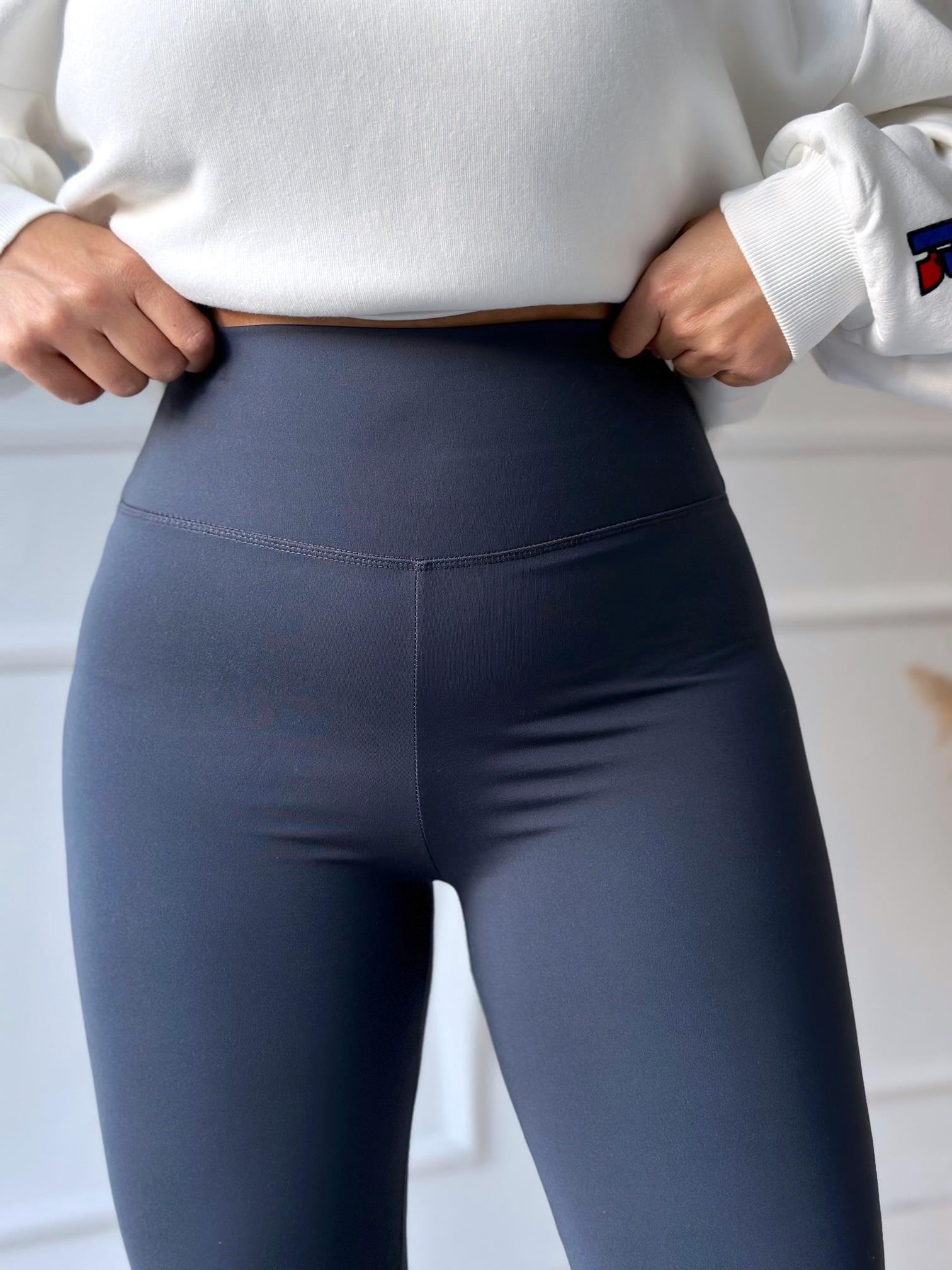 Oysho Kumaş Tam Yüksek Bel Yumuşak Dokulu Tayt Antrasit