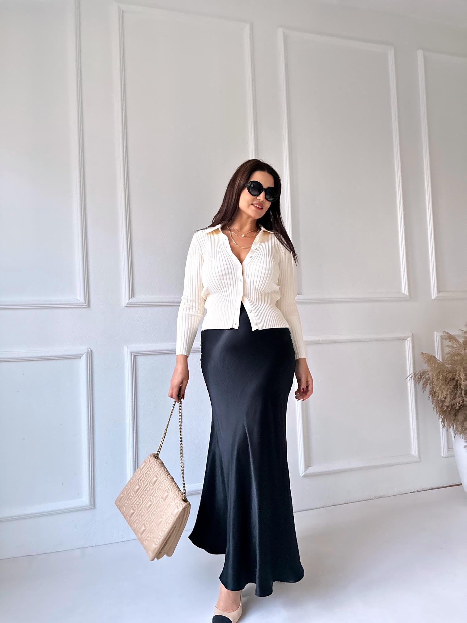 Polo Yaka Önden Düğmeli Ekru Triko Hırka