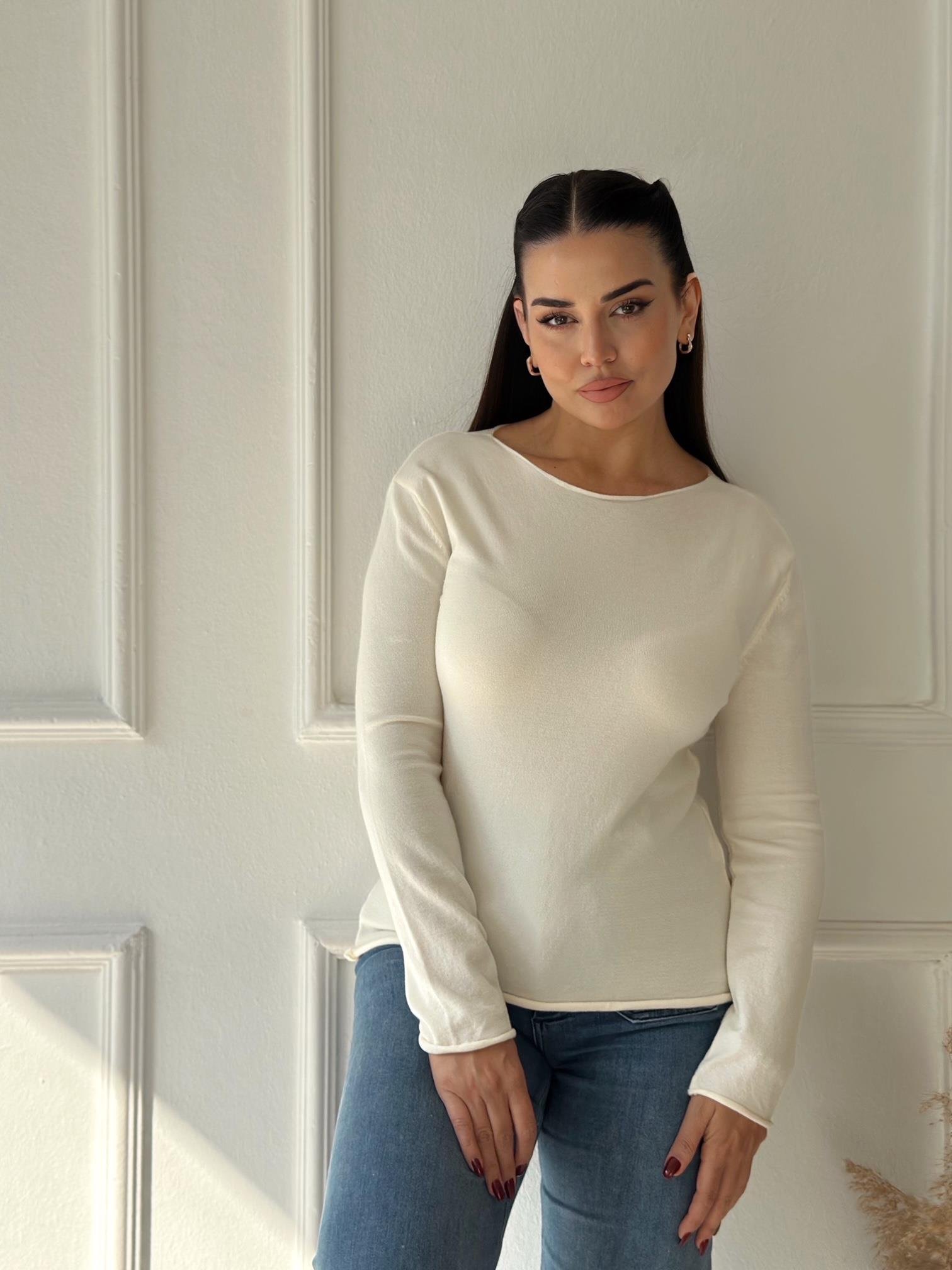 Premium Corsman İplik Basic Triko Bluz - Krem