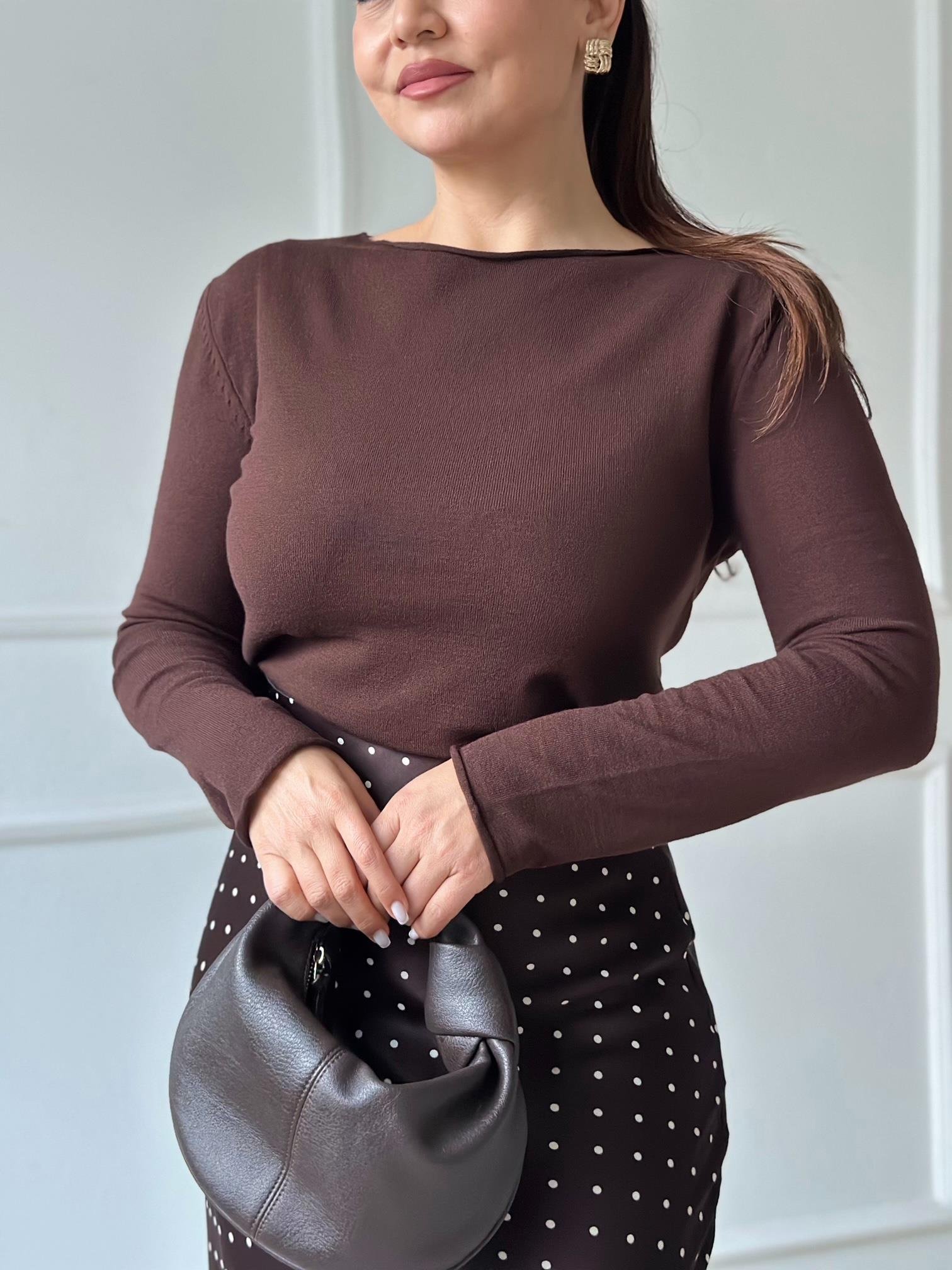 Premium Corsman İplik Basic Triko Bluz - Acı Kahve