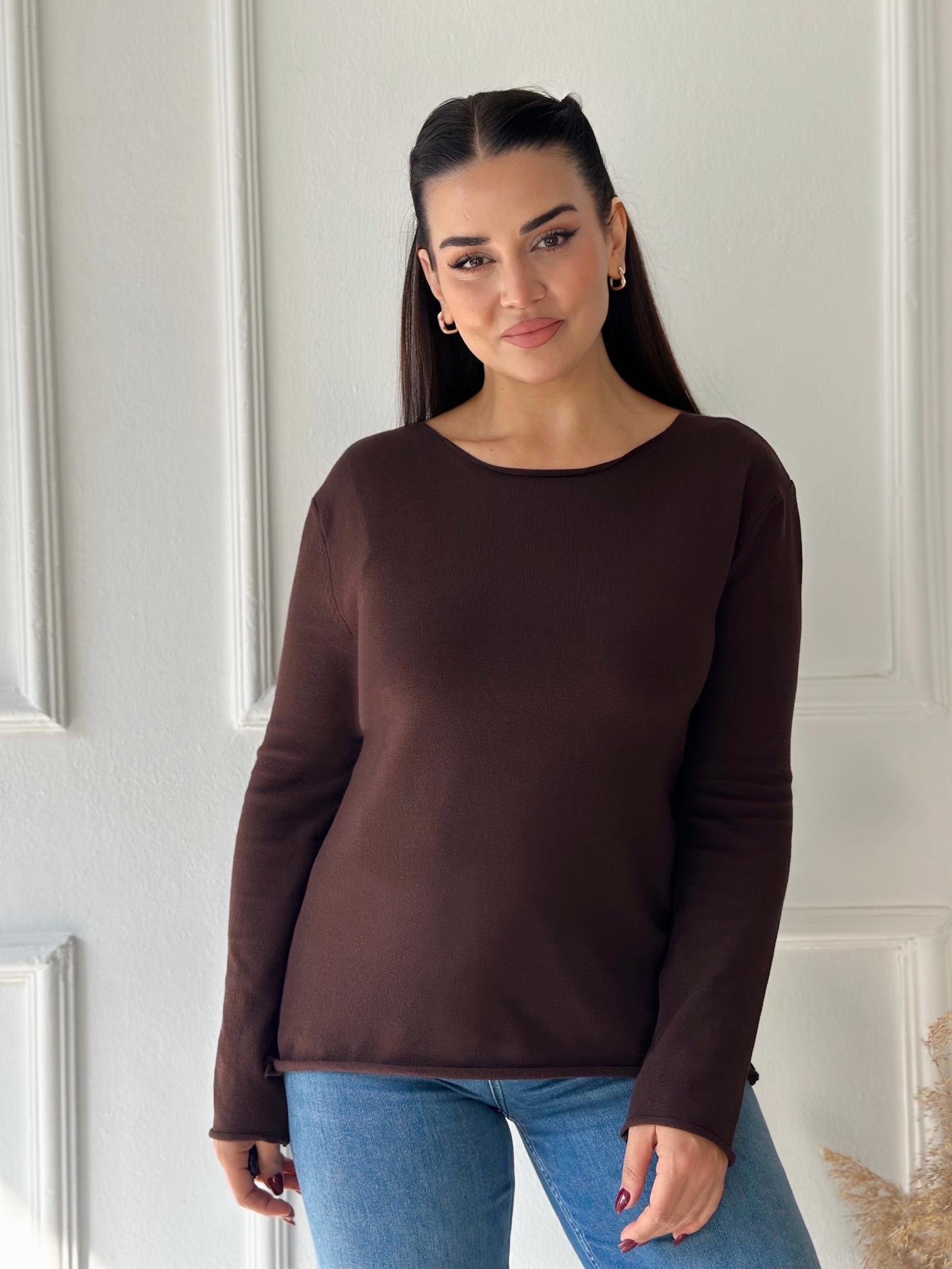 Premium Corsman İplik Basic Triko Bluz - Acı Kahve