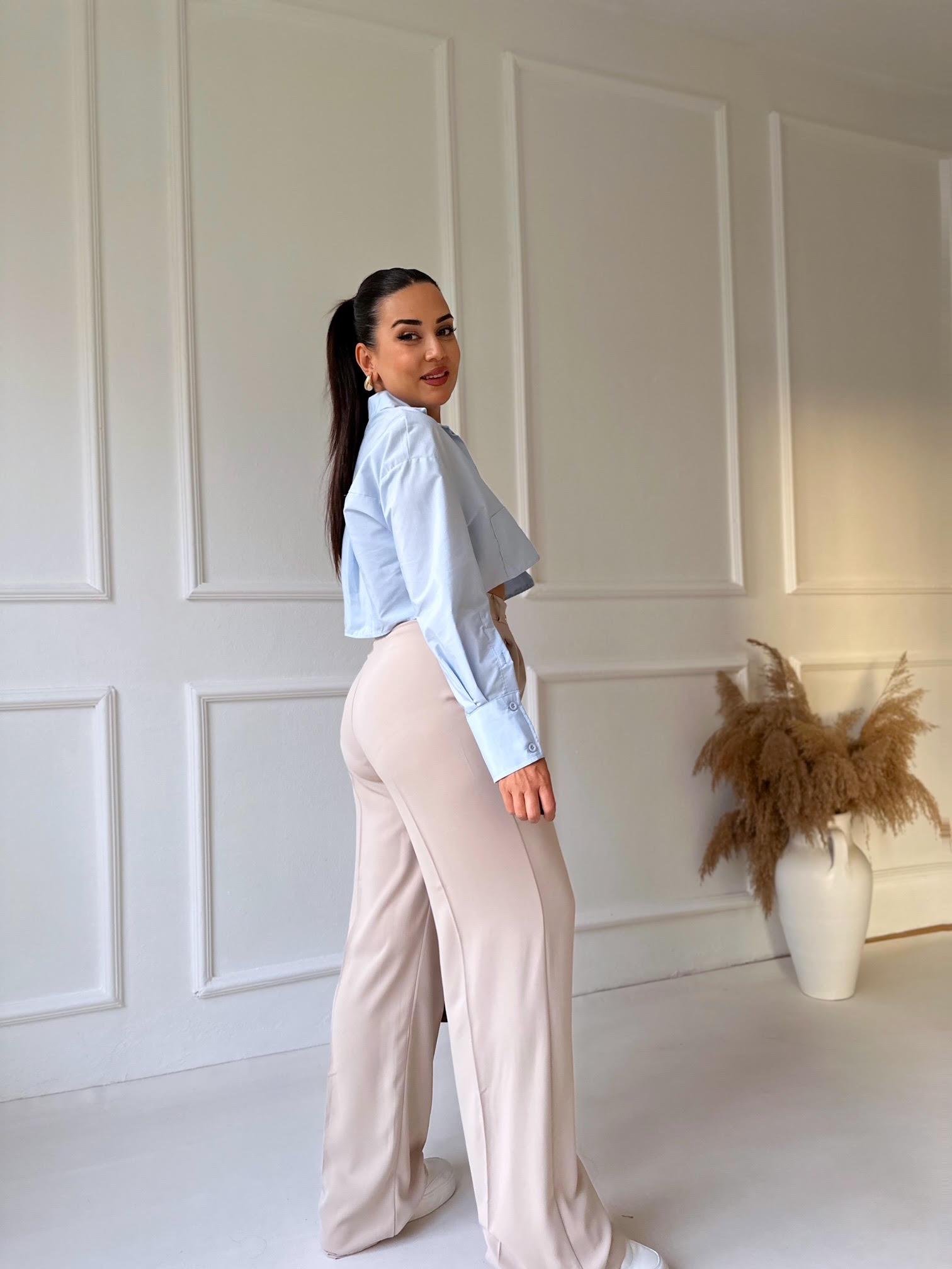 Premium Kalite Beli Lastikli Bej Palazzo Pantolon