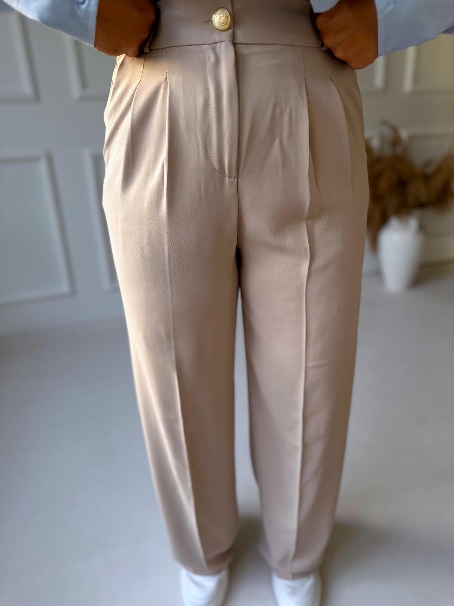 Premium Kalite Beli Lastikli Bej Palazzo Pantolon