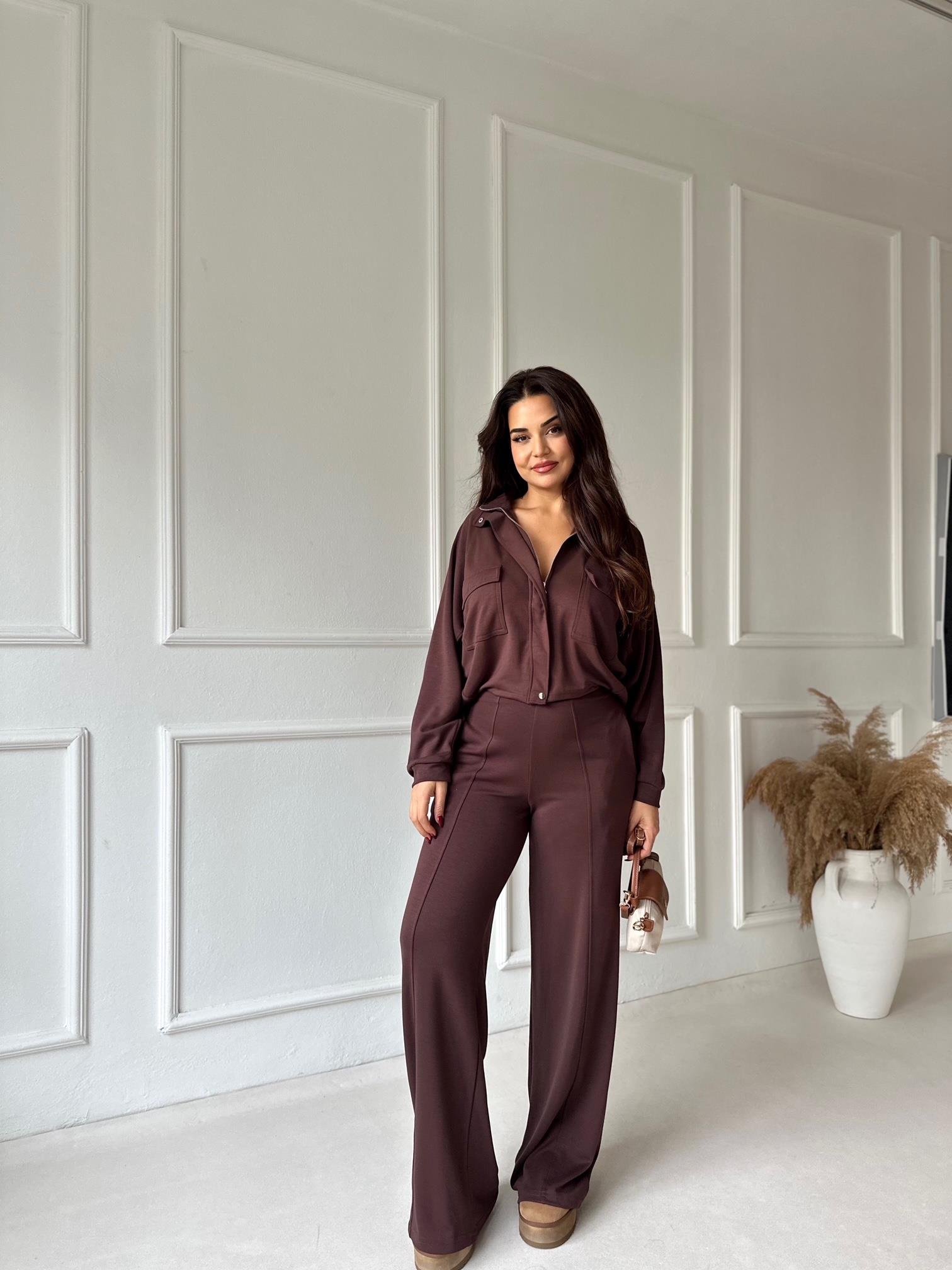 Premium Kalite Bomber Ceket & Bol Paça Pantolon Kahve Takım