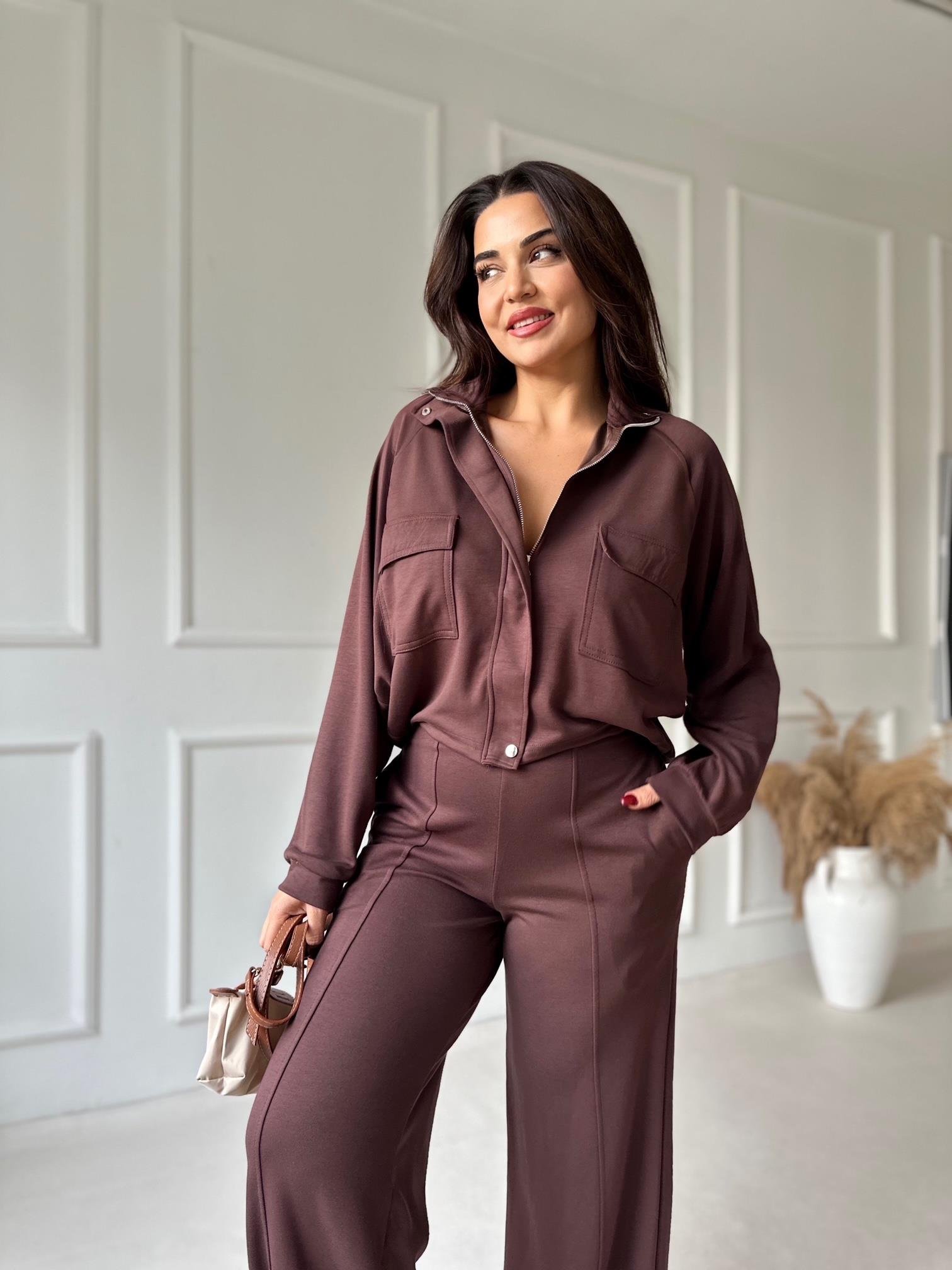 Premium Kalite Bomber Ceket & Bol Paça Pantolon Kahve Takım