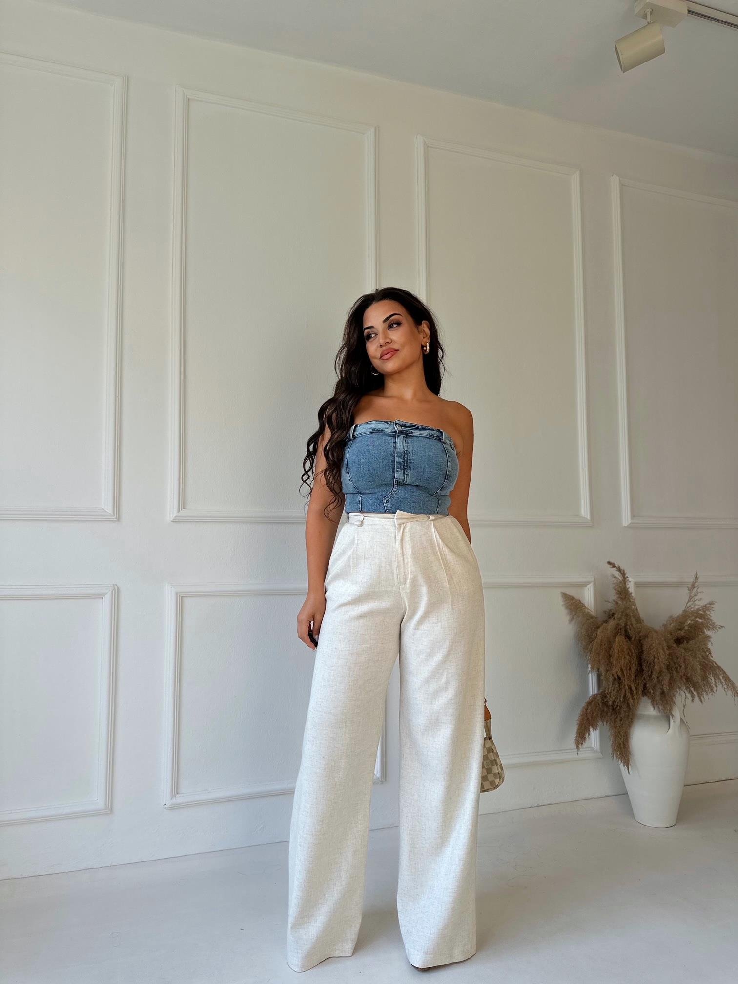 Premium Kalite Boru Paça Keten Pantolon 