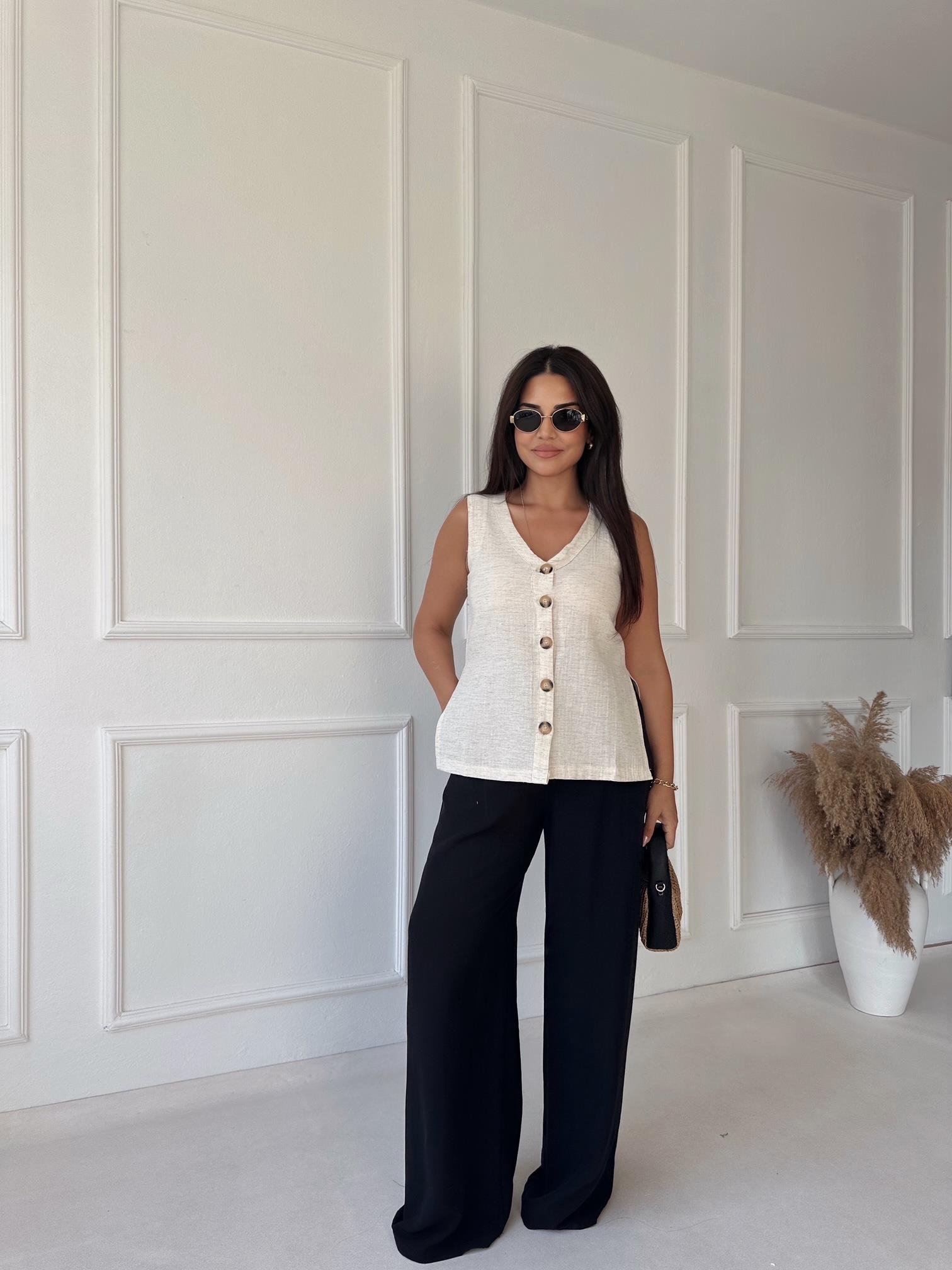 Premium Kalite Çift Pileli Keten Pantolon