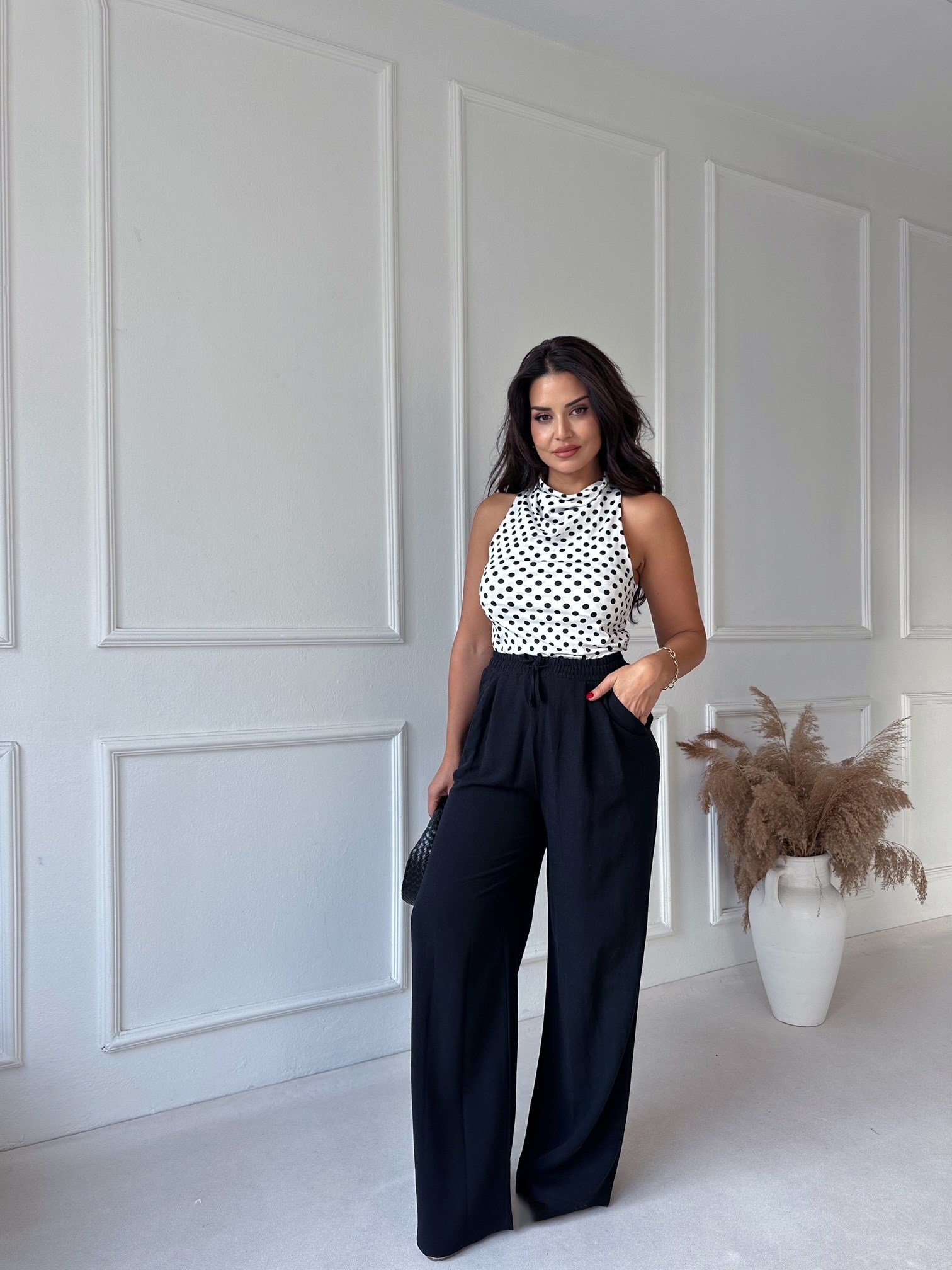 Premium kalite çift pileli keten pantolon - Nora Butik