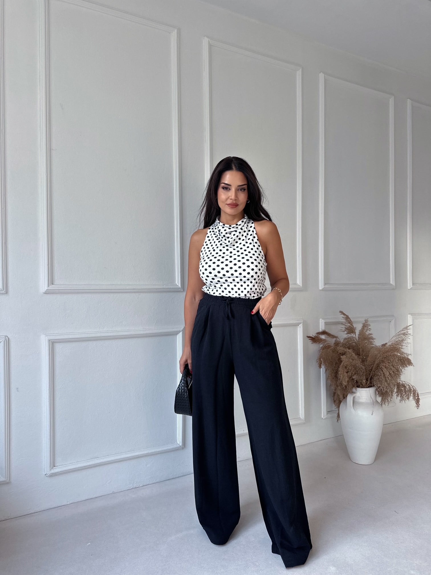 Premium kalite çift pileli keten pantolon - Nora Butik