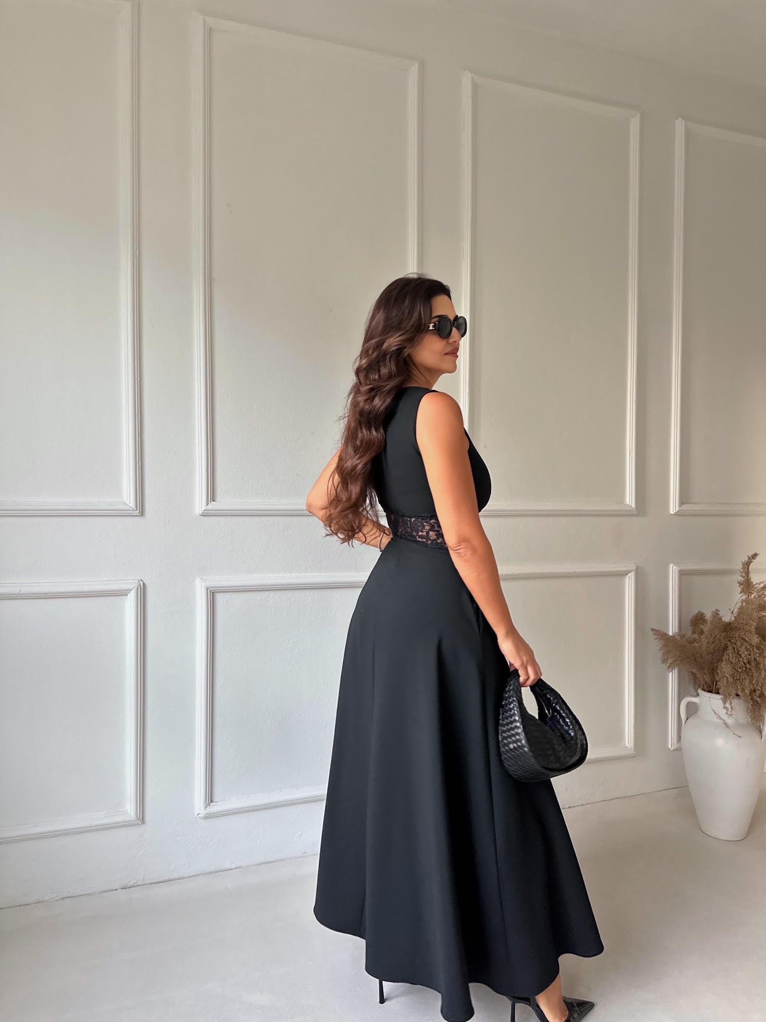 Premium Kalite Dantel Detaylı Kloş Etek Elbise 