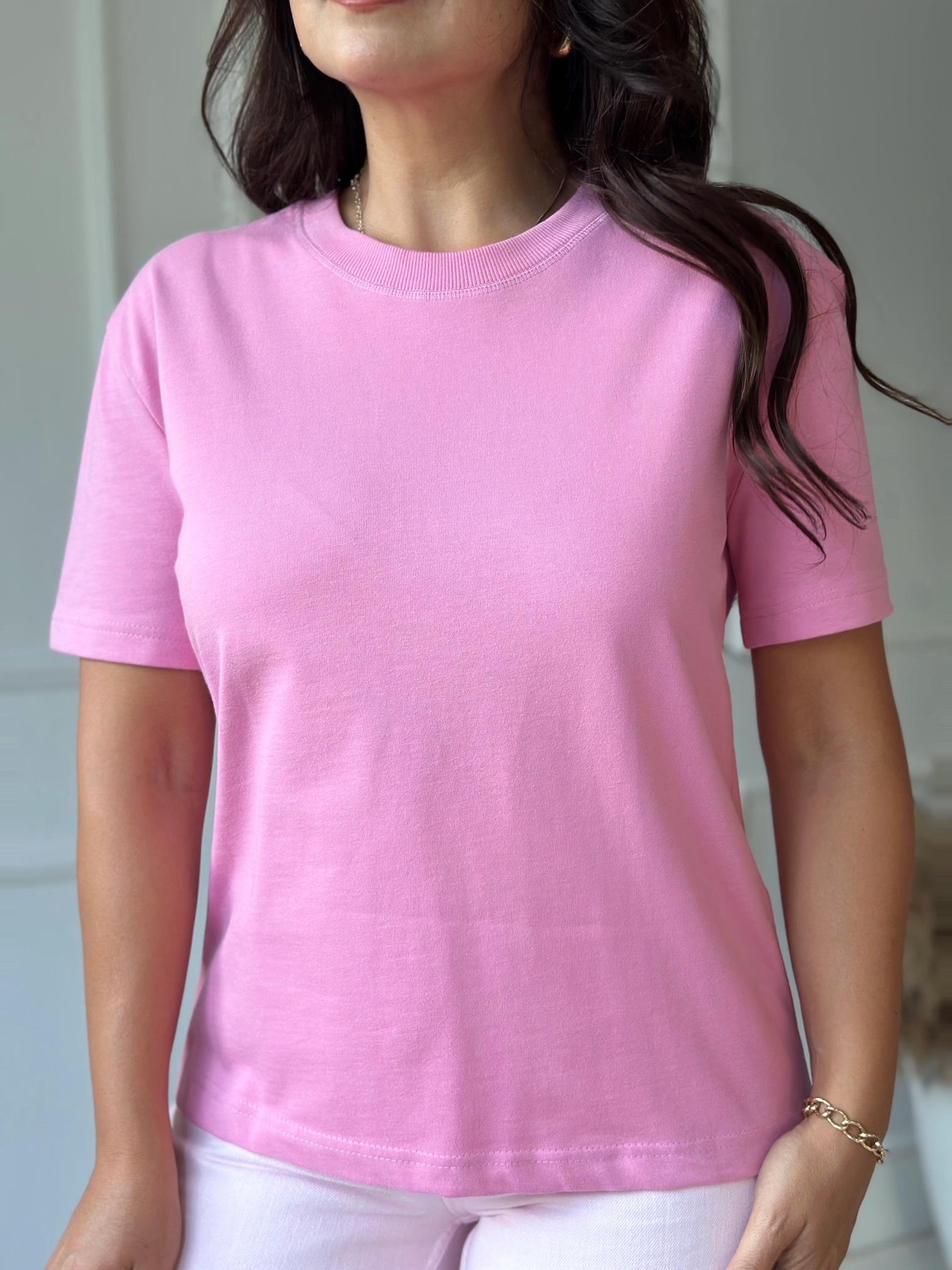 Premium Kalite Dekoratif Dikişli Tişört - Pembe