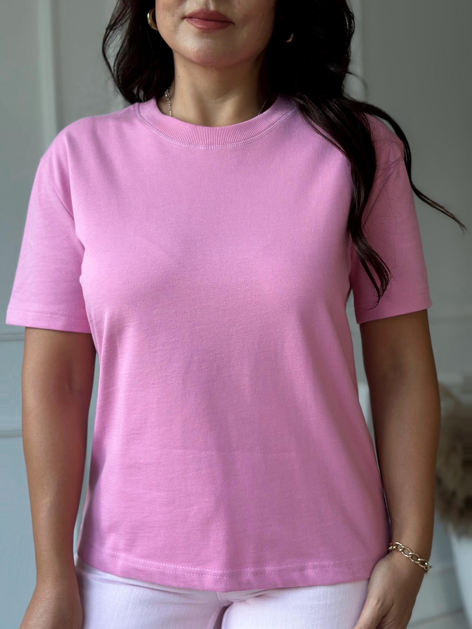 Premium Kalite Dekoratif Dikişli Tişört - Pembe