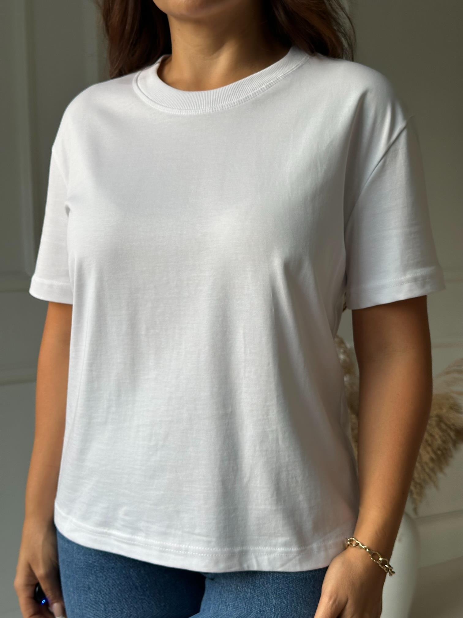 Premium Kalite Dekoratif Dikişli Tişört - Beyaz - Nora Butik