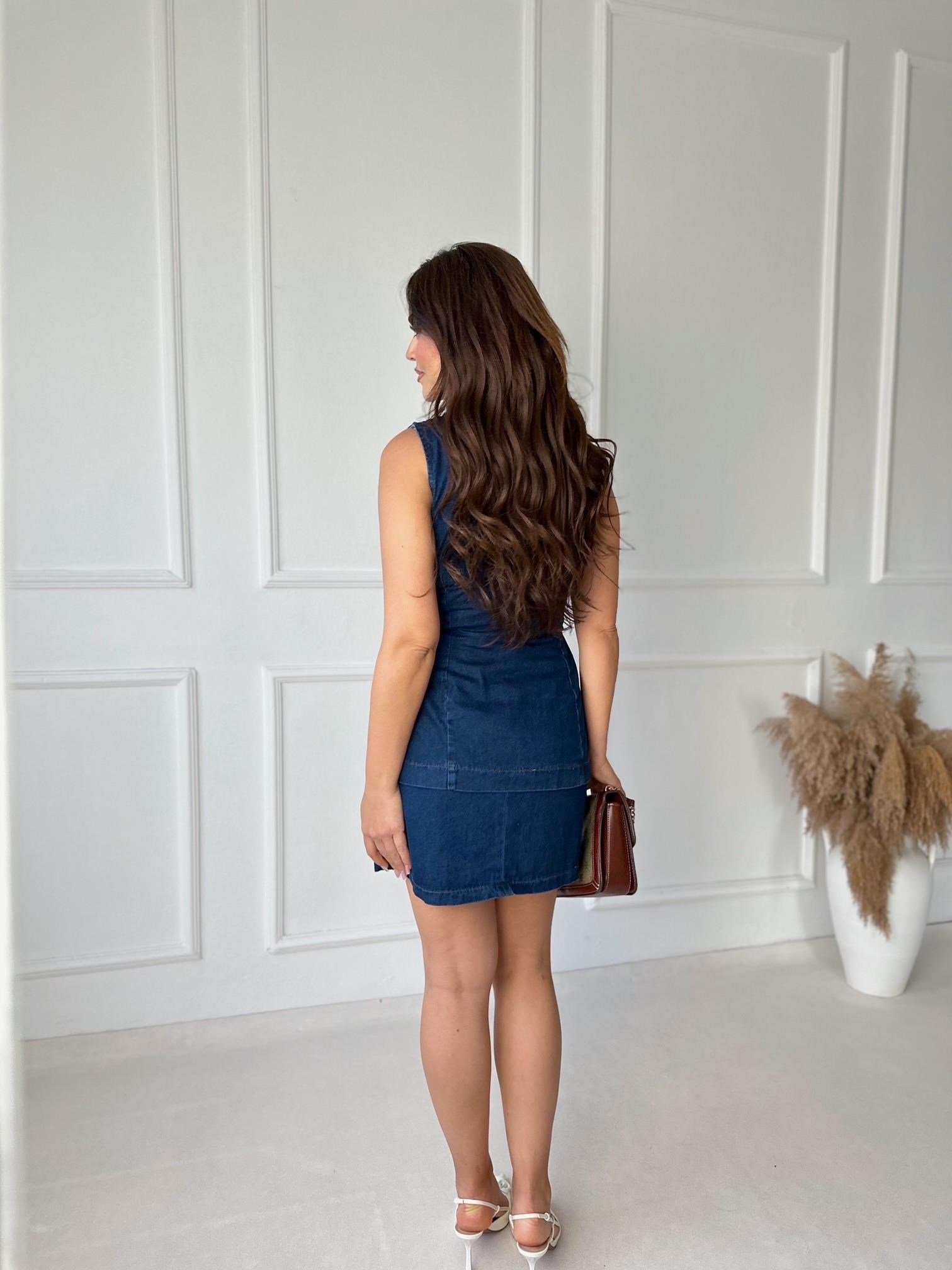 Premium Kalite Denim Yelek Etek Takım