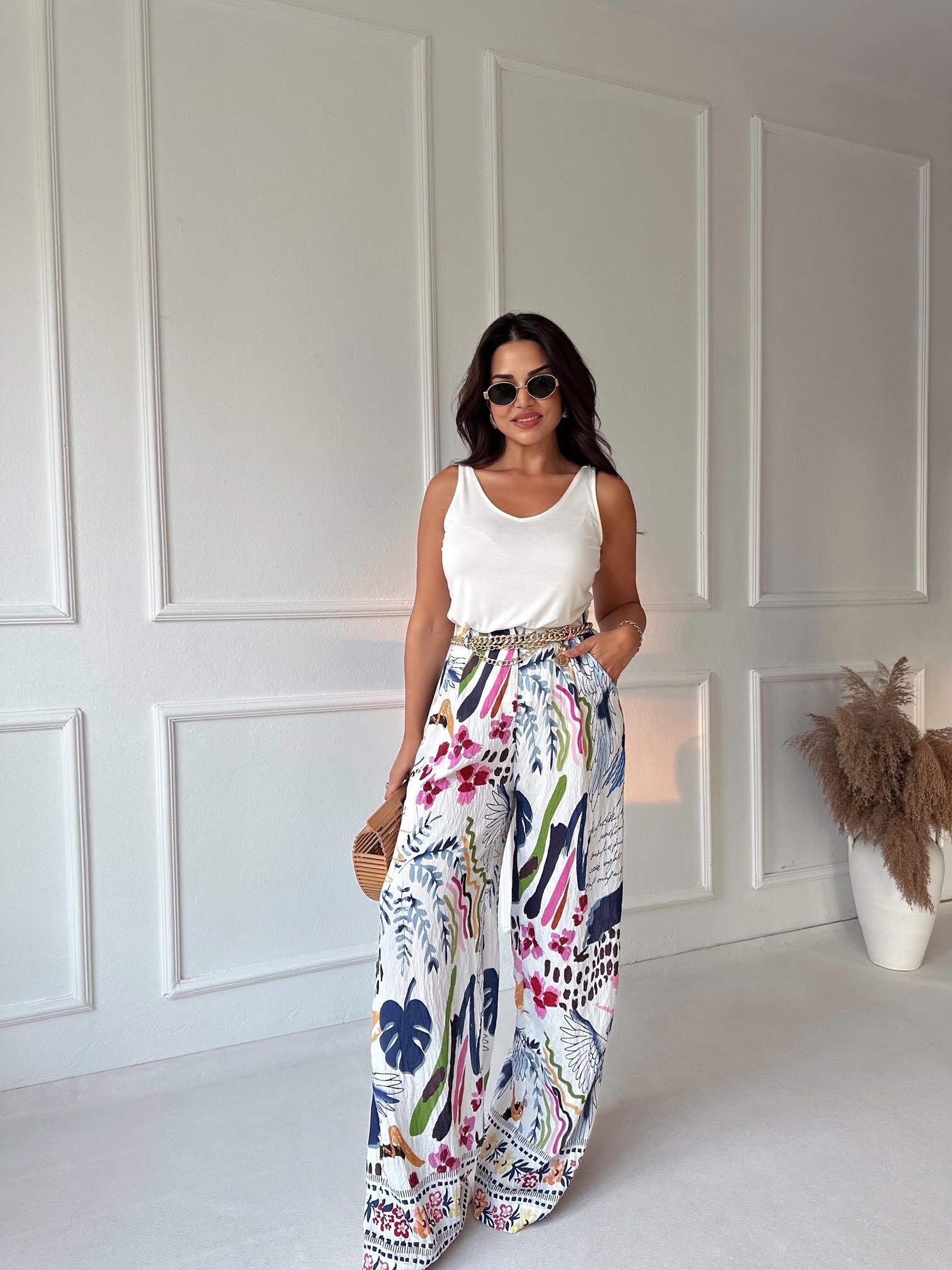 Premium Kalite Desenli Palazzo Pantolon