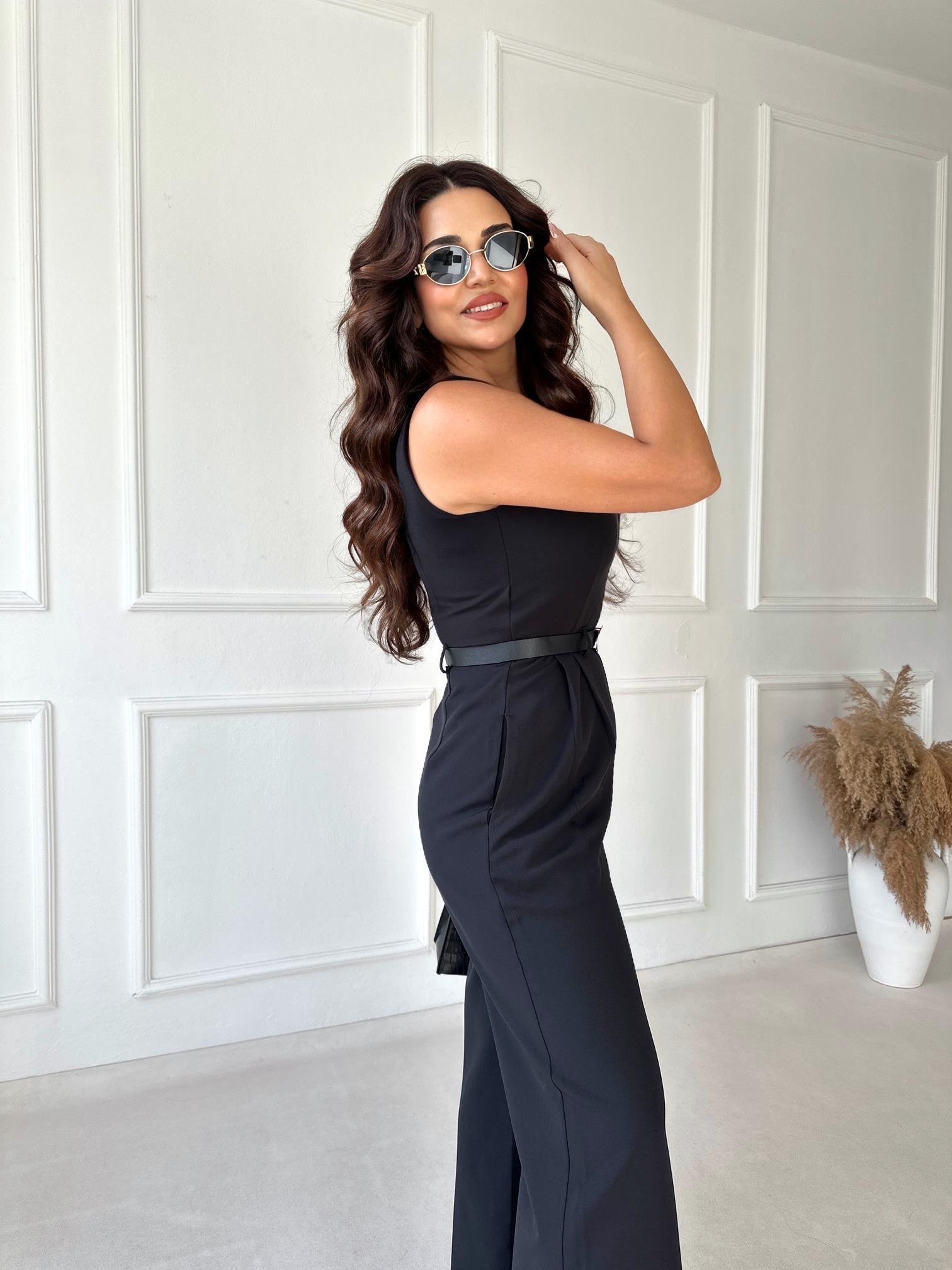 Premium Kalite Kemerli V Yaka Tulum