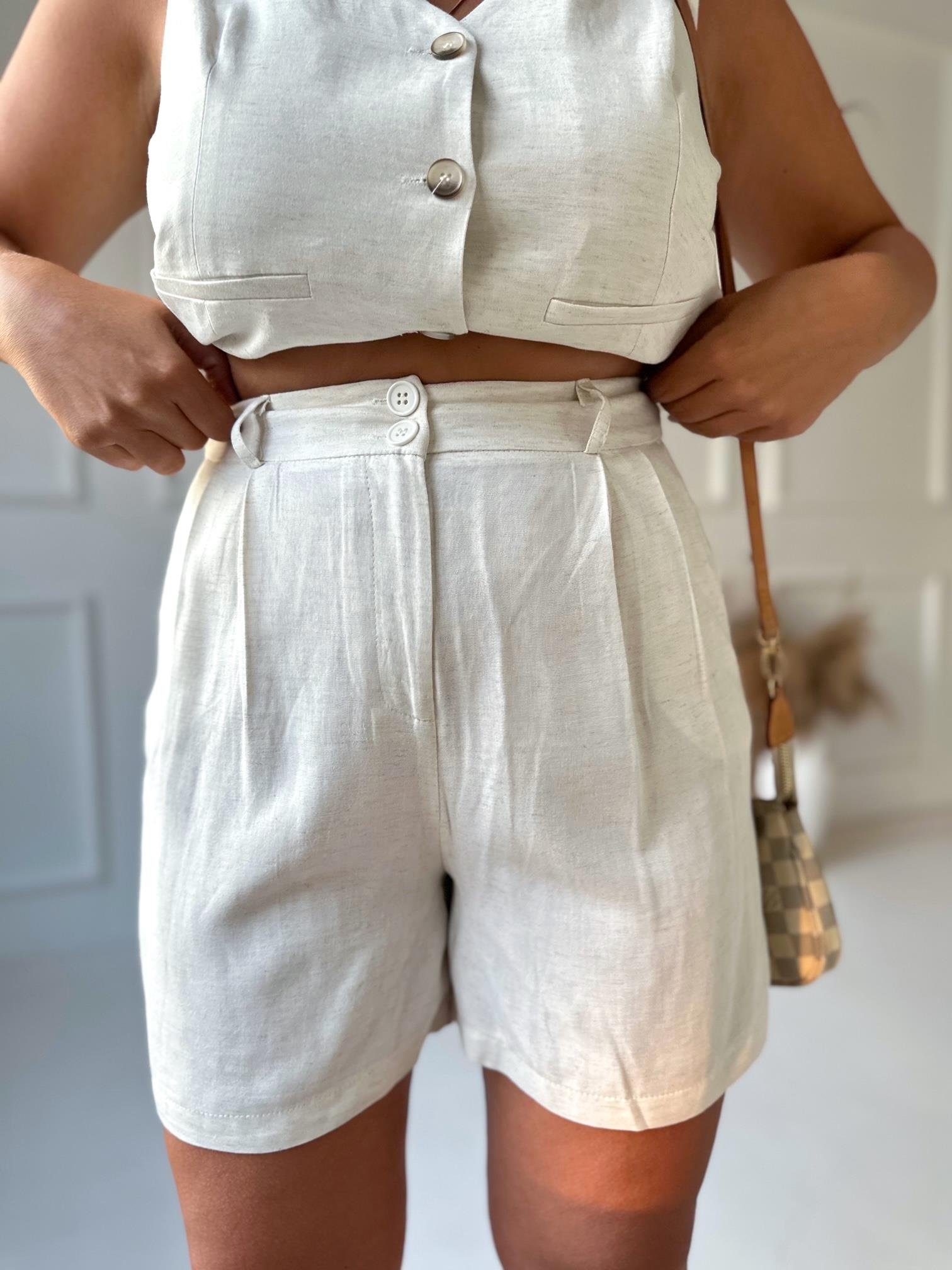 Premium Kalite Keten Kumaş Şehir Boy Şort