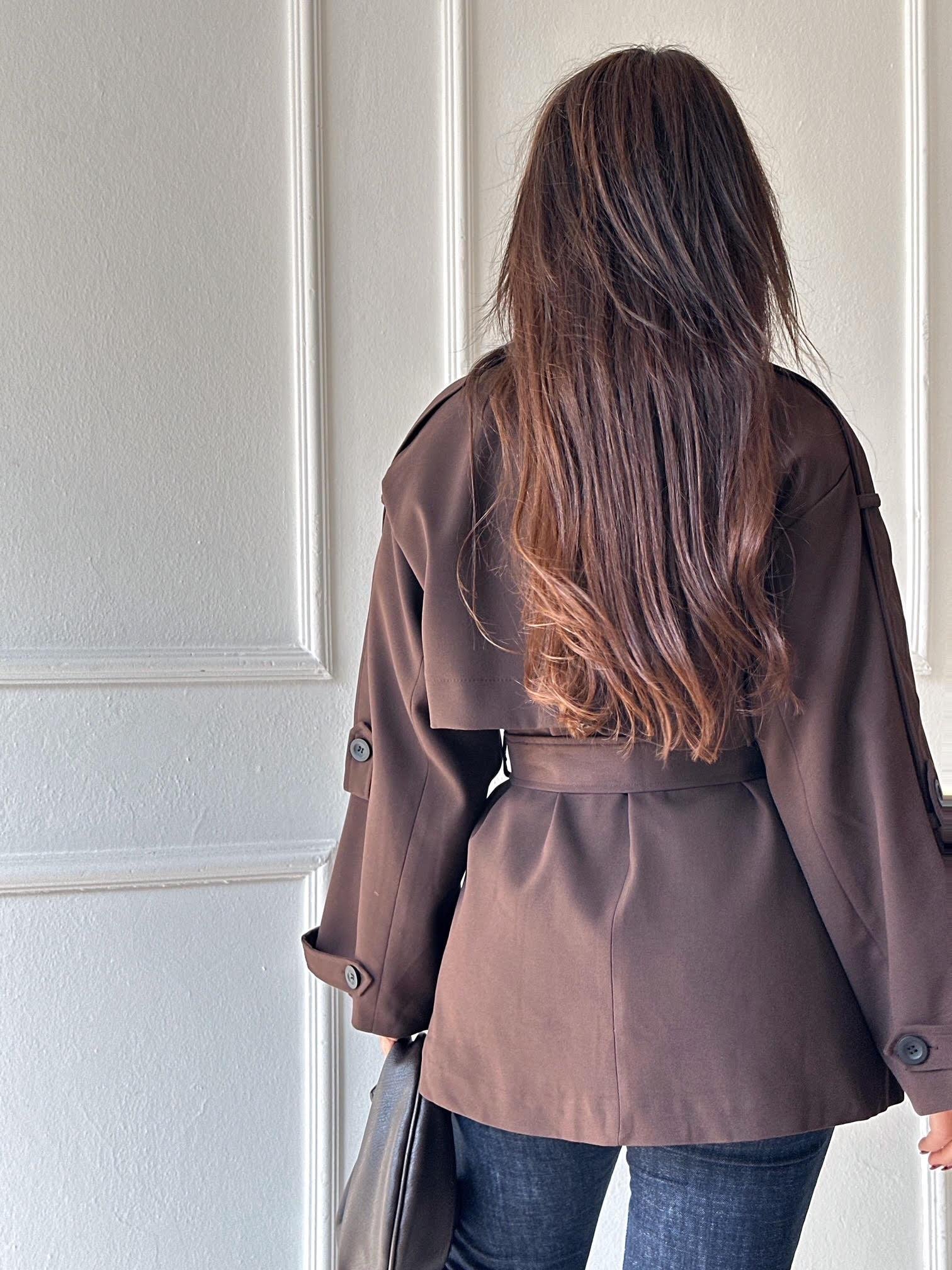 Premium Kalite Kısa Kuşaklı Trenchcoat – Acı Kahve