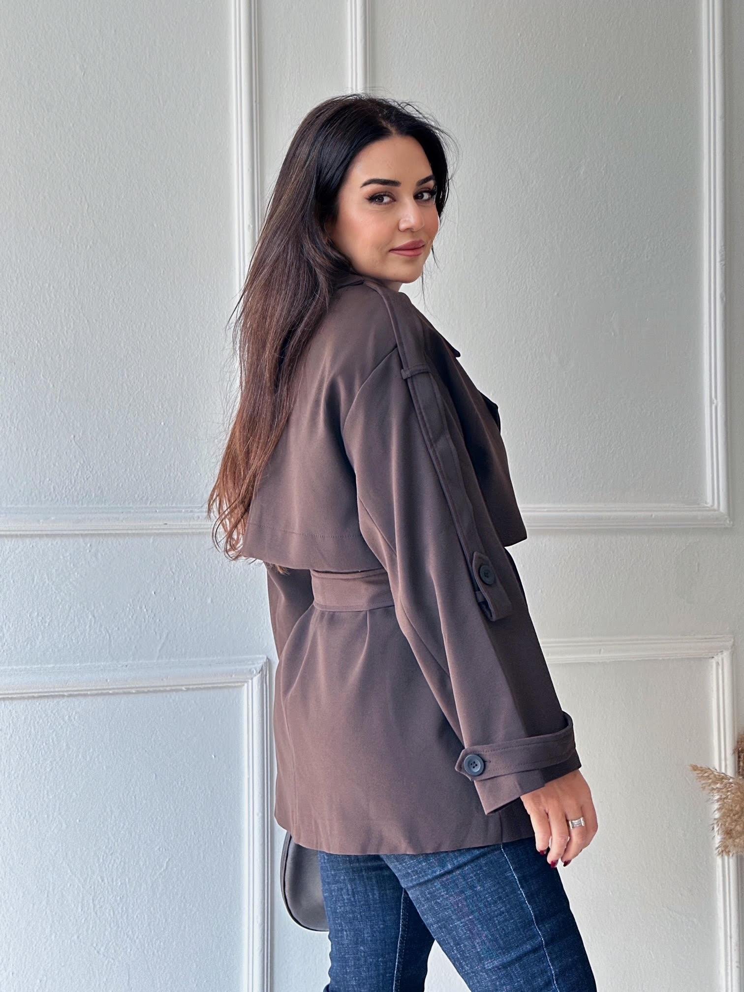 Premium Kalite Kısa Kuşaklı Trenchcoat – Acı Kahve