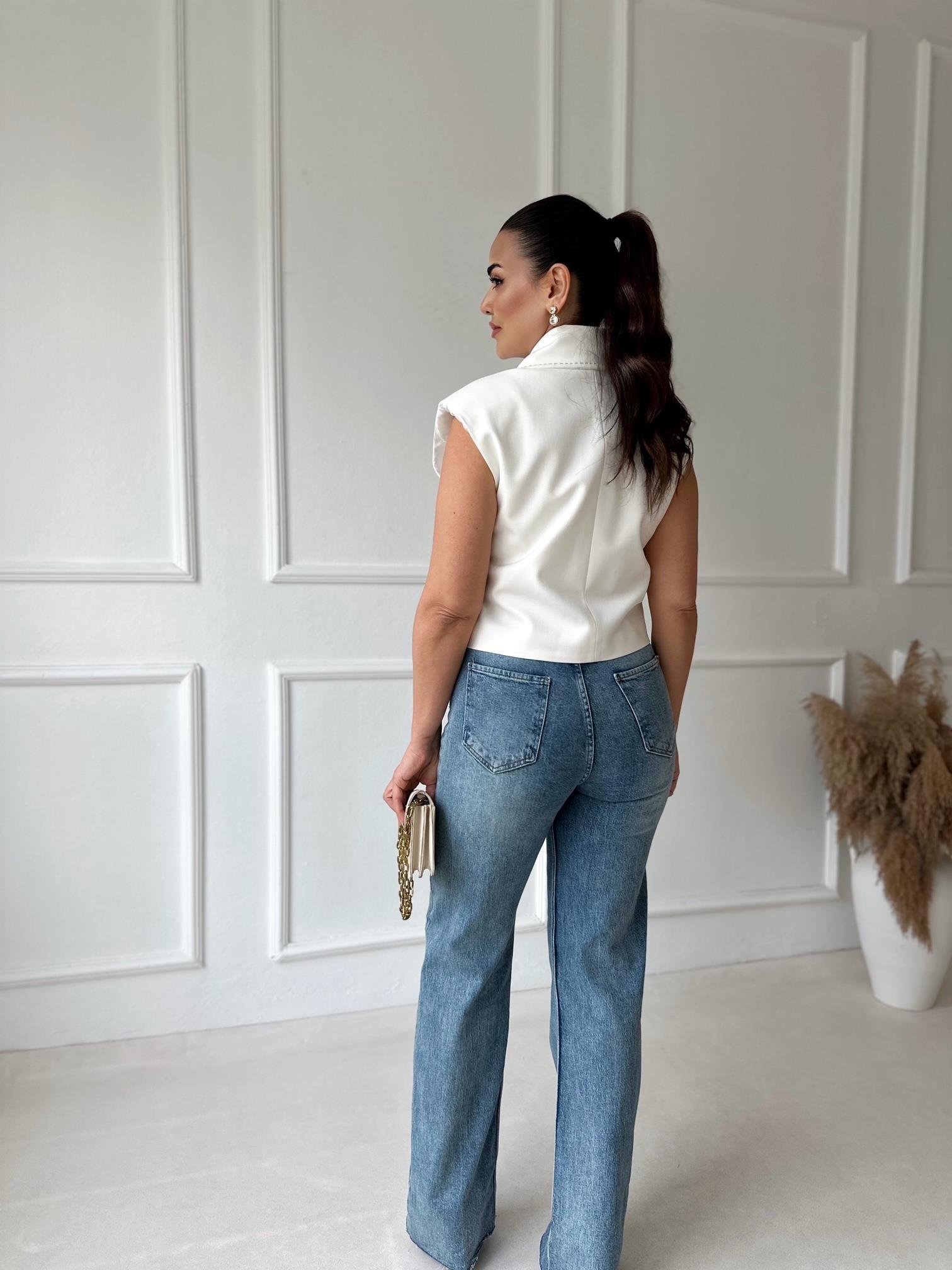 Premium Kalite Kontrast Dikiş Detaylı Yelek-Beyaz