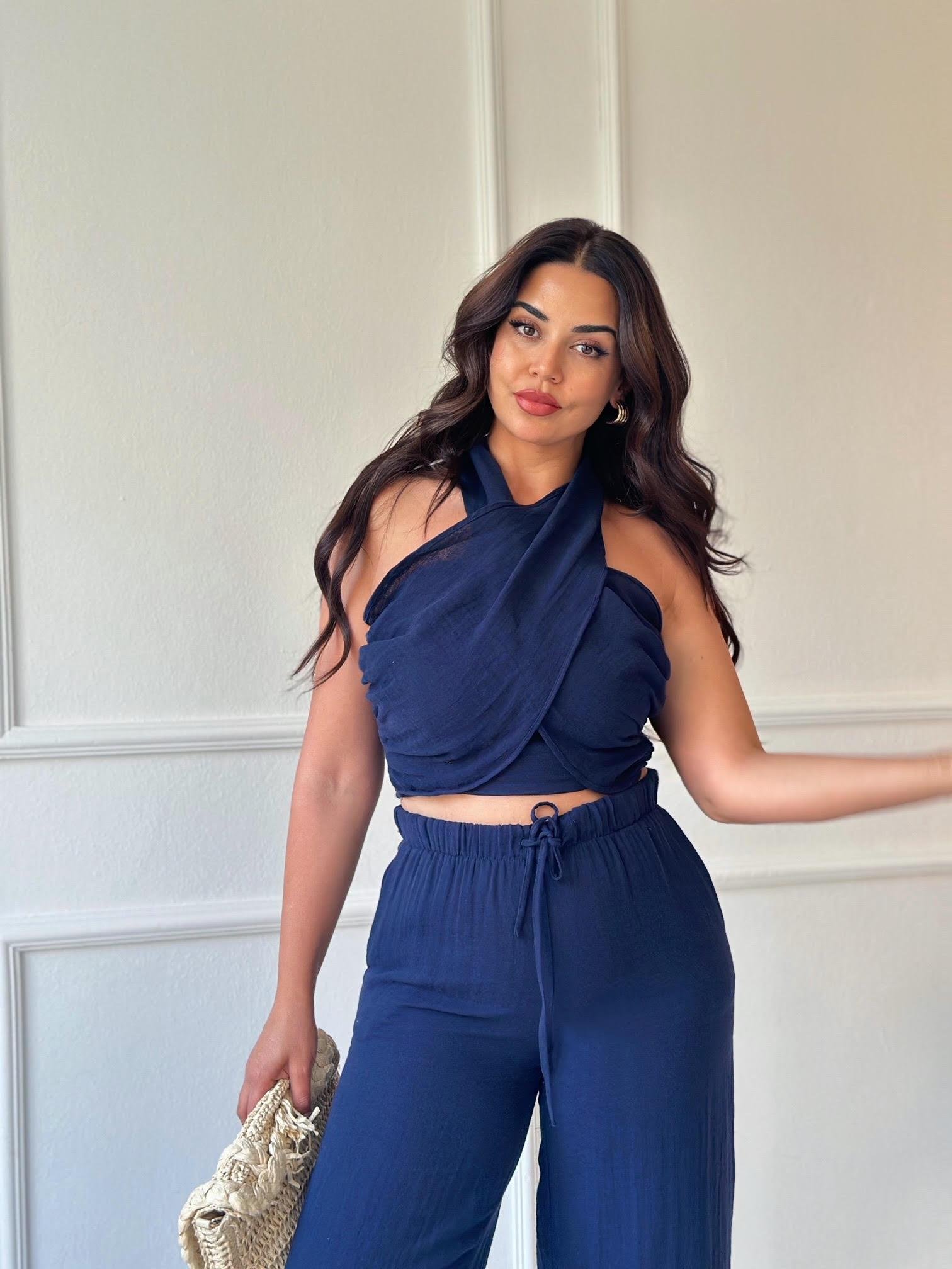 Premium Kalite Lacivert Pamuklu Müslin Takım