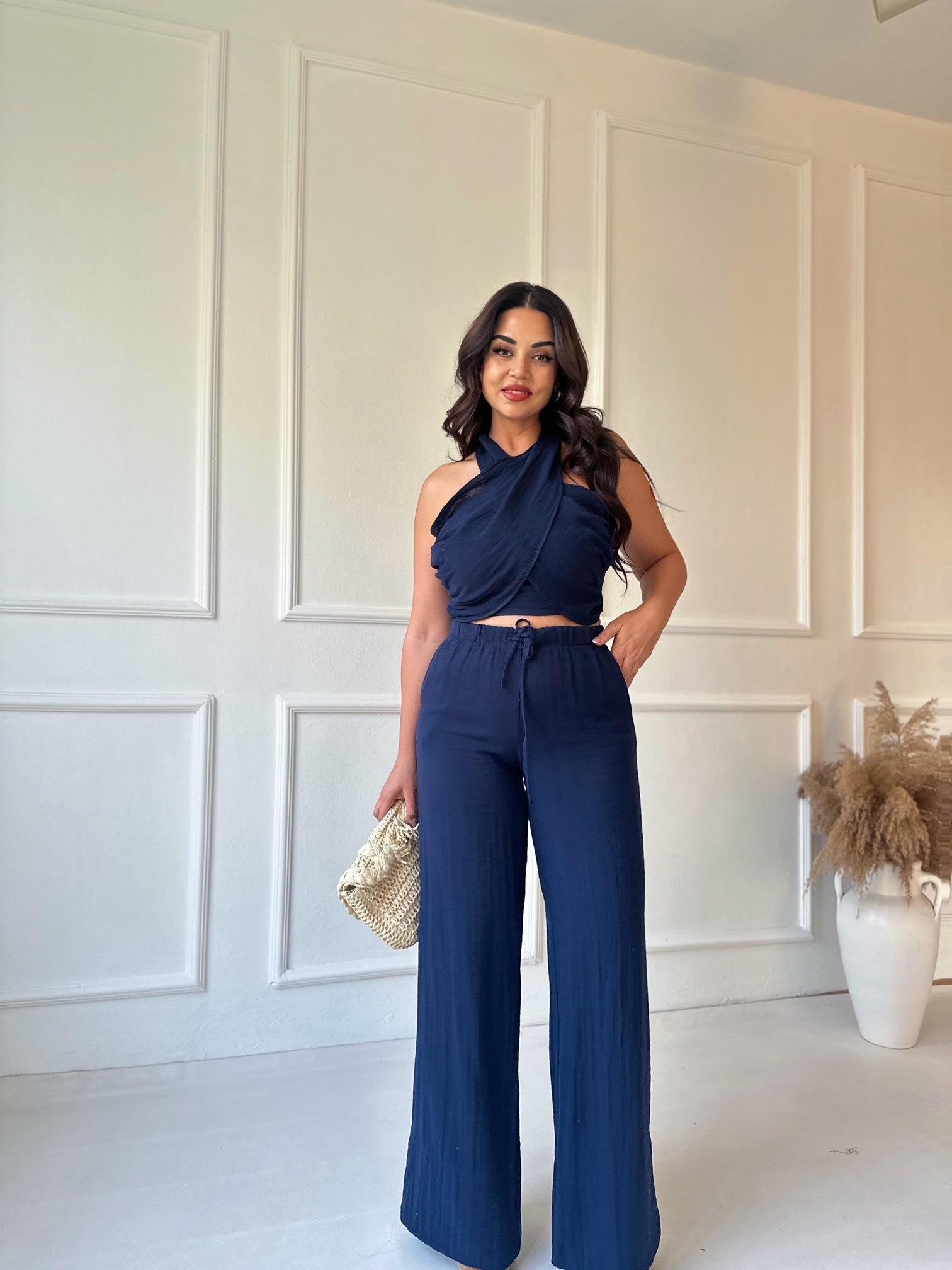 Premium Kalite Lacivert Pamuklu Müslin Takım