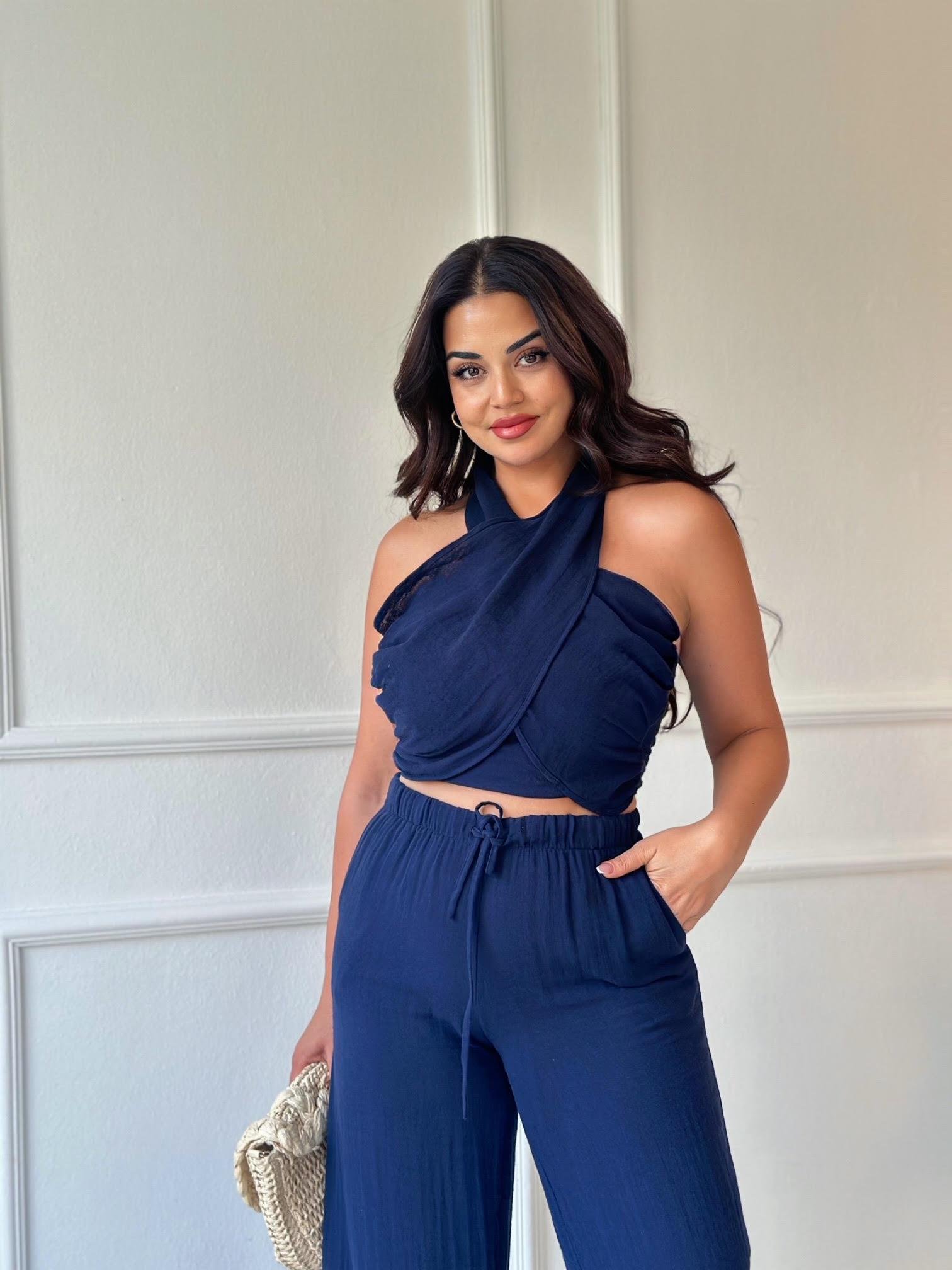 Premium Kalite Lacivert Pamuklu Müslin Takım