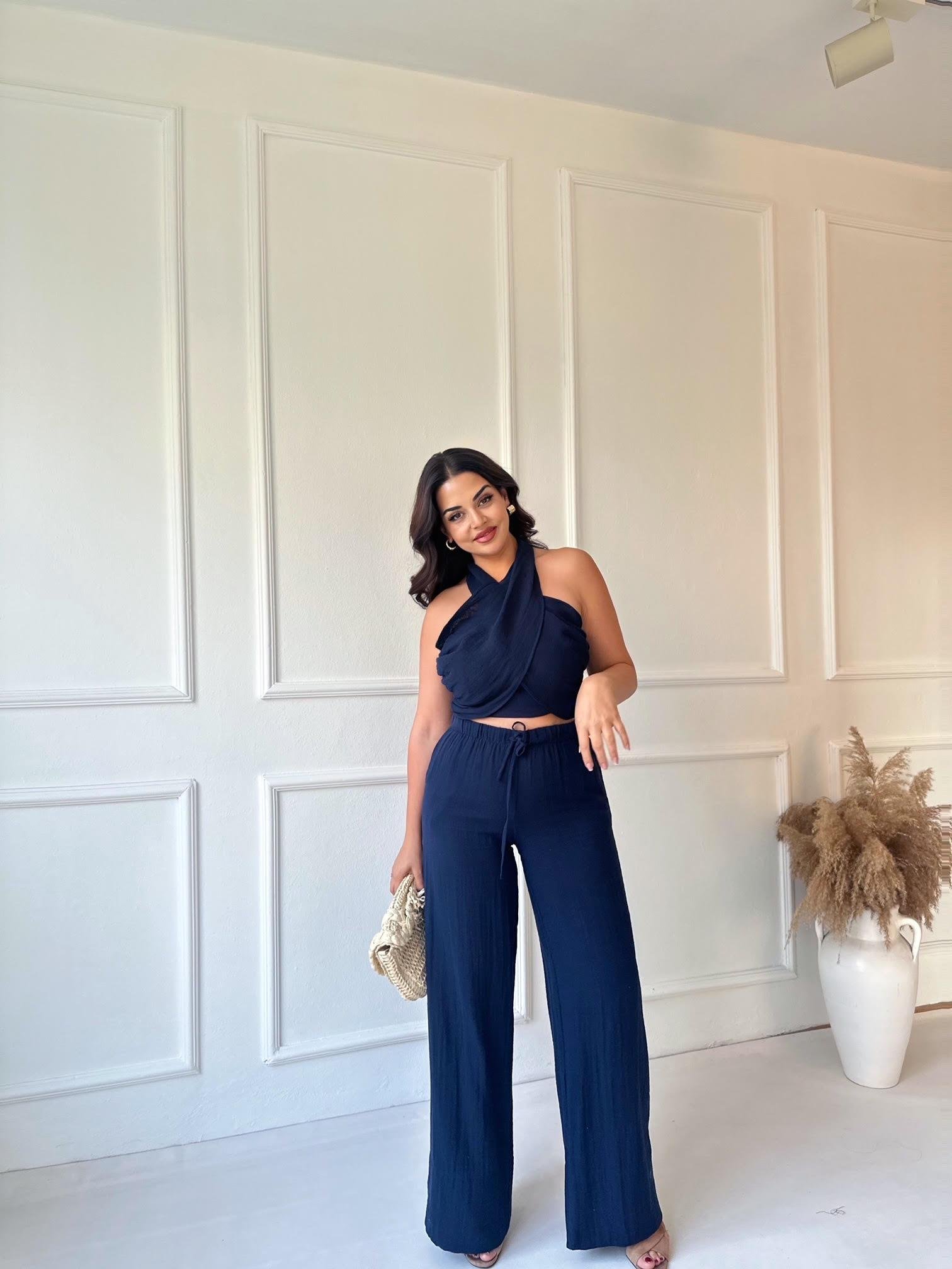 Premium Kalite Lacivert Pamuklu Müslin Takım