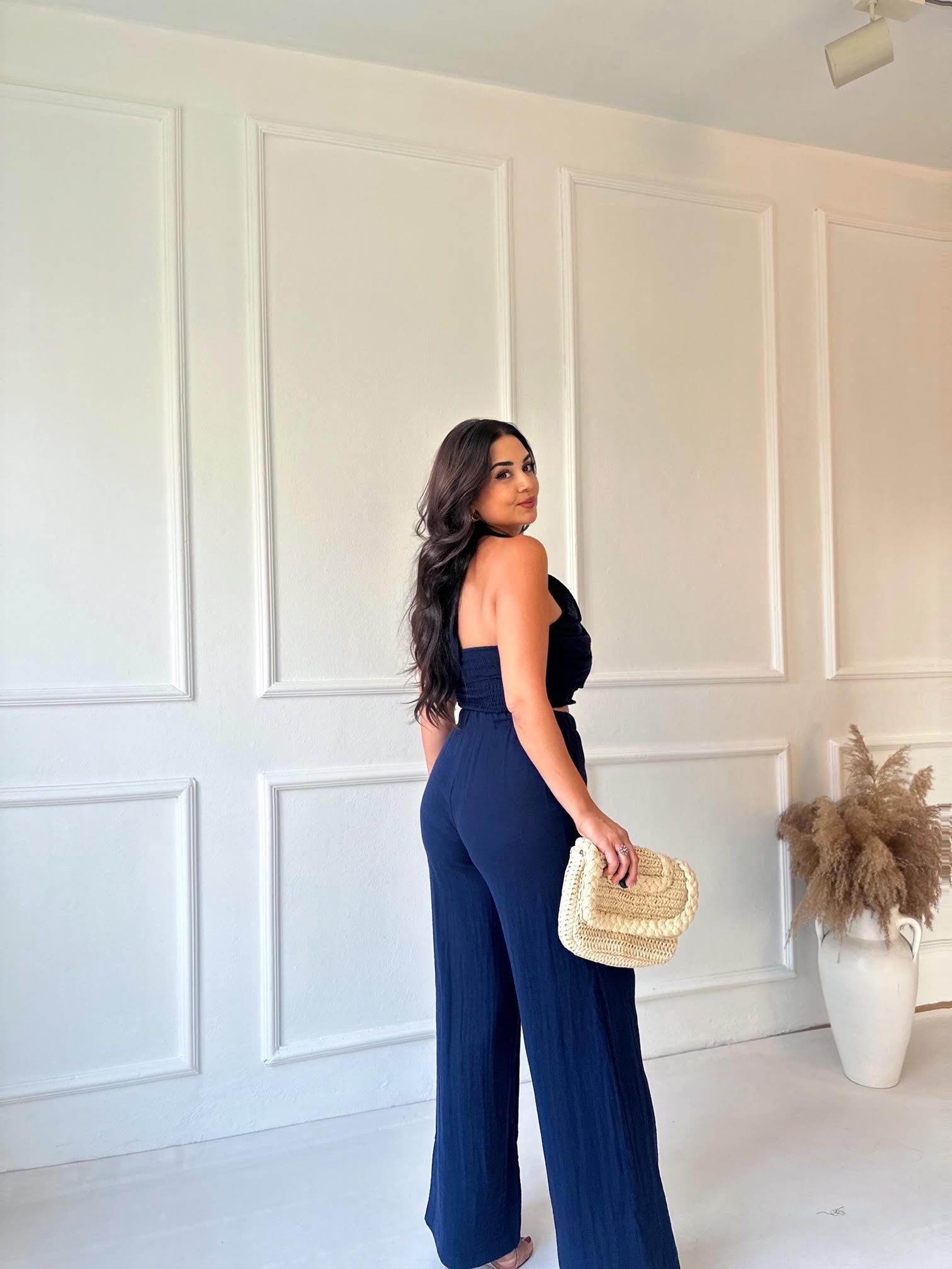 Premium Kalite Lacivert Pamuklu Müslin Takım