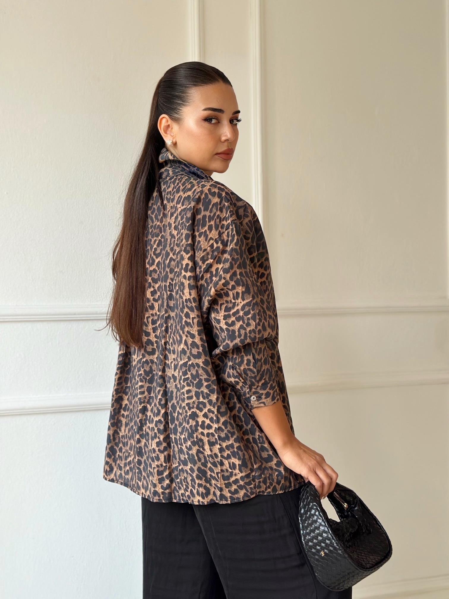 Premium Kalite Leopar Desen Tensel Gömlek - Nora Butik