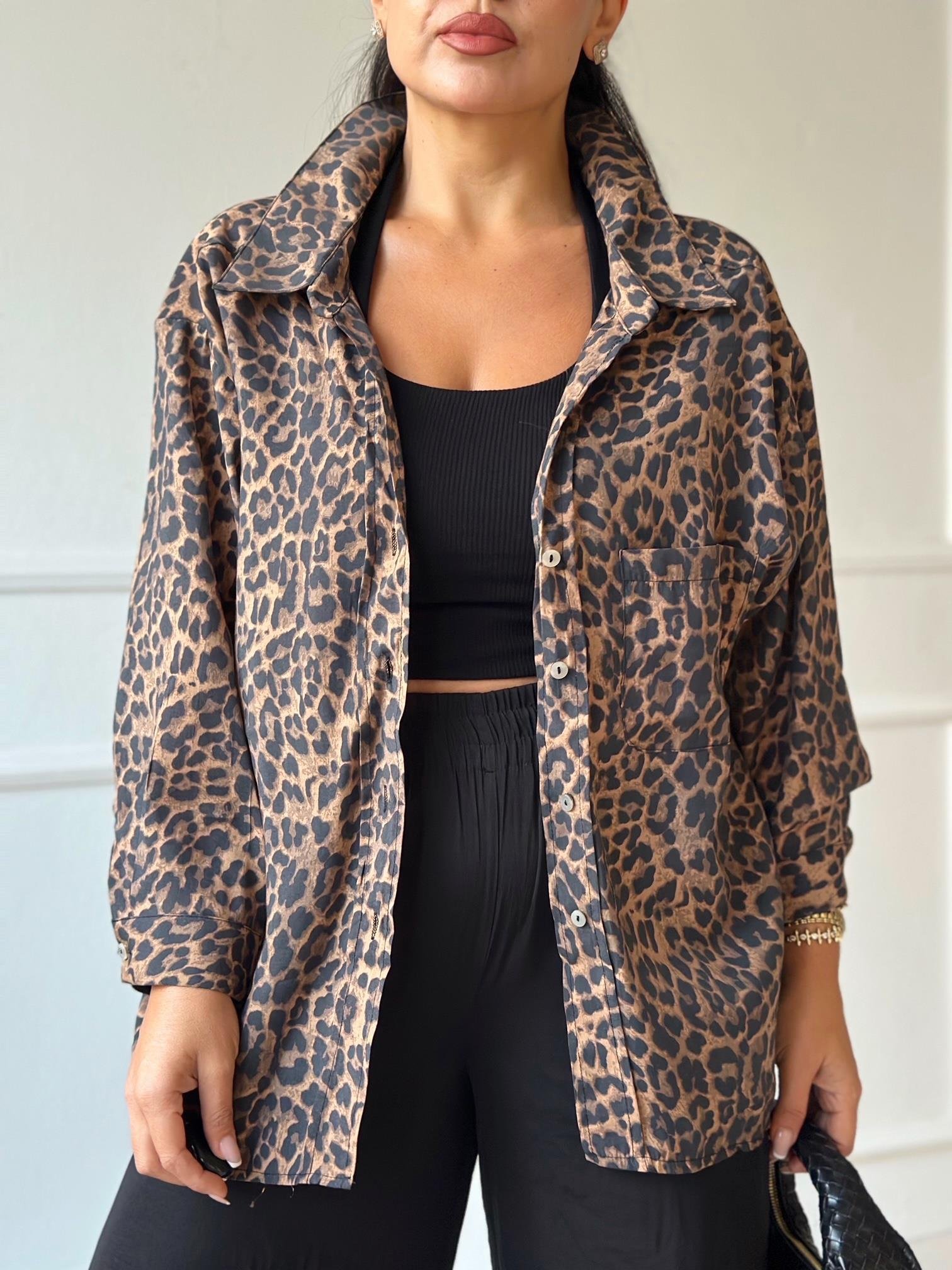 Premium Kalite Leopar Desen Tensel Gömlek - Nora Butik