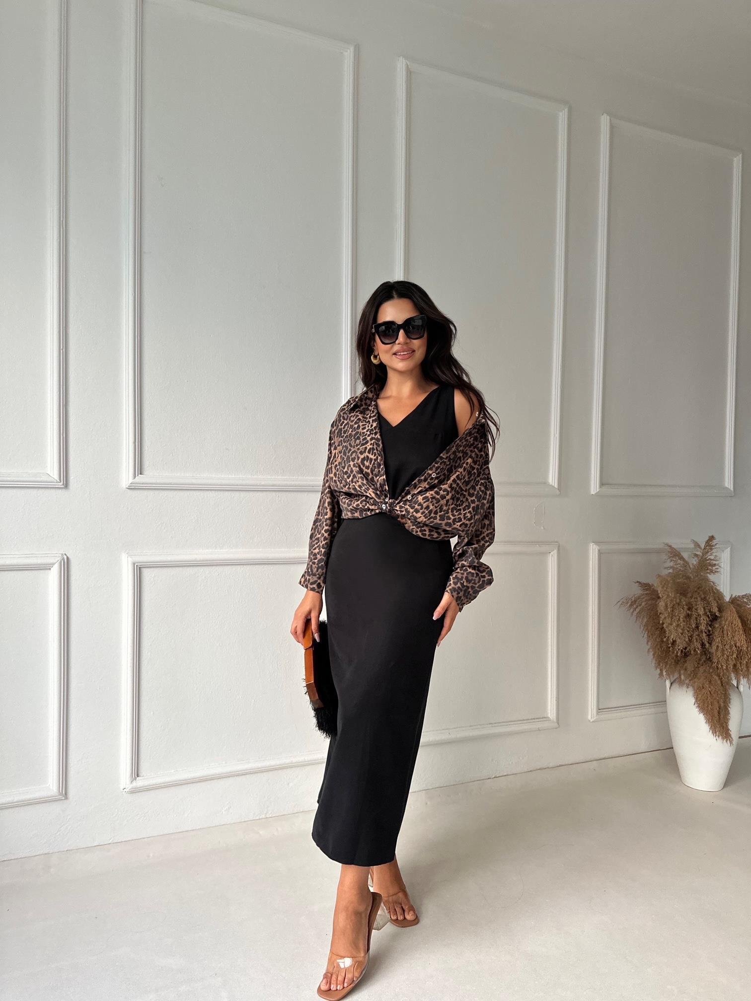 Premium Kalite Leopar Desen Tensel Gömlek