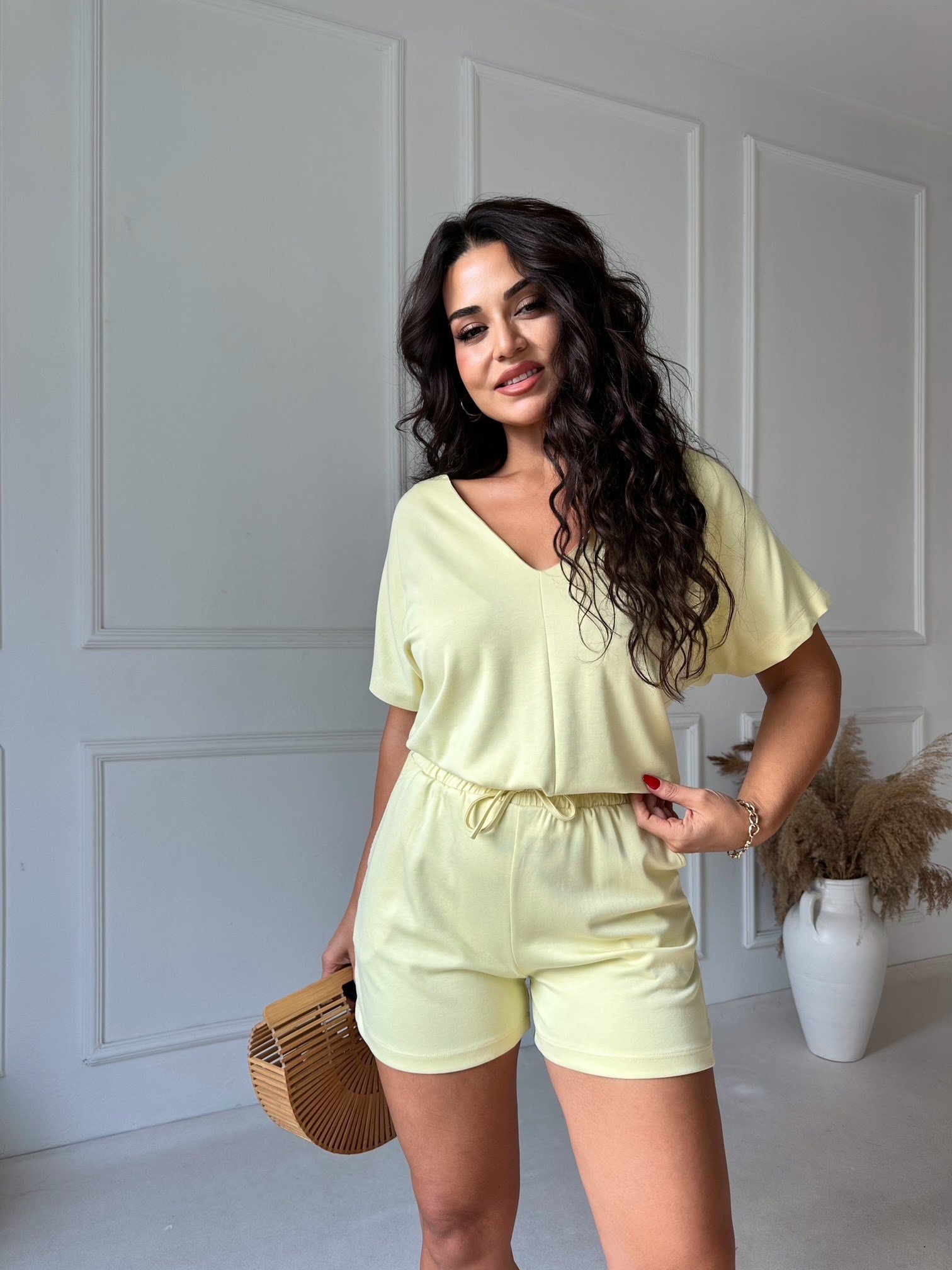 Premium Kalite Modal Şort Takım - Sarı