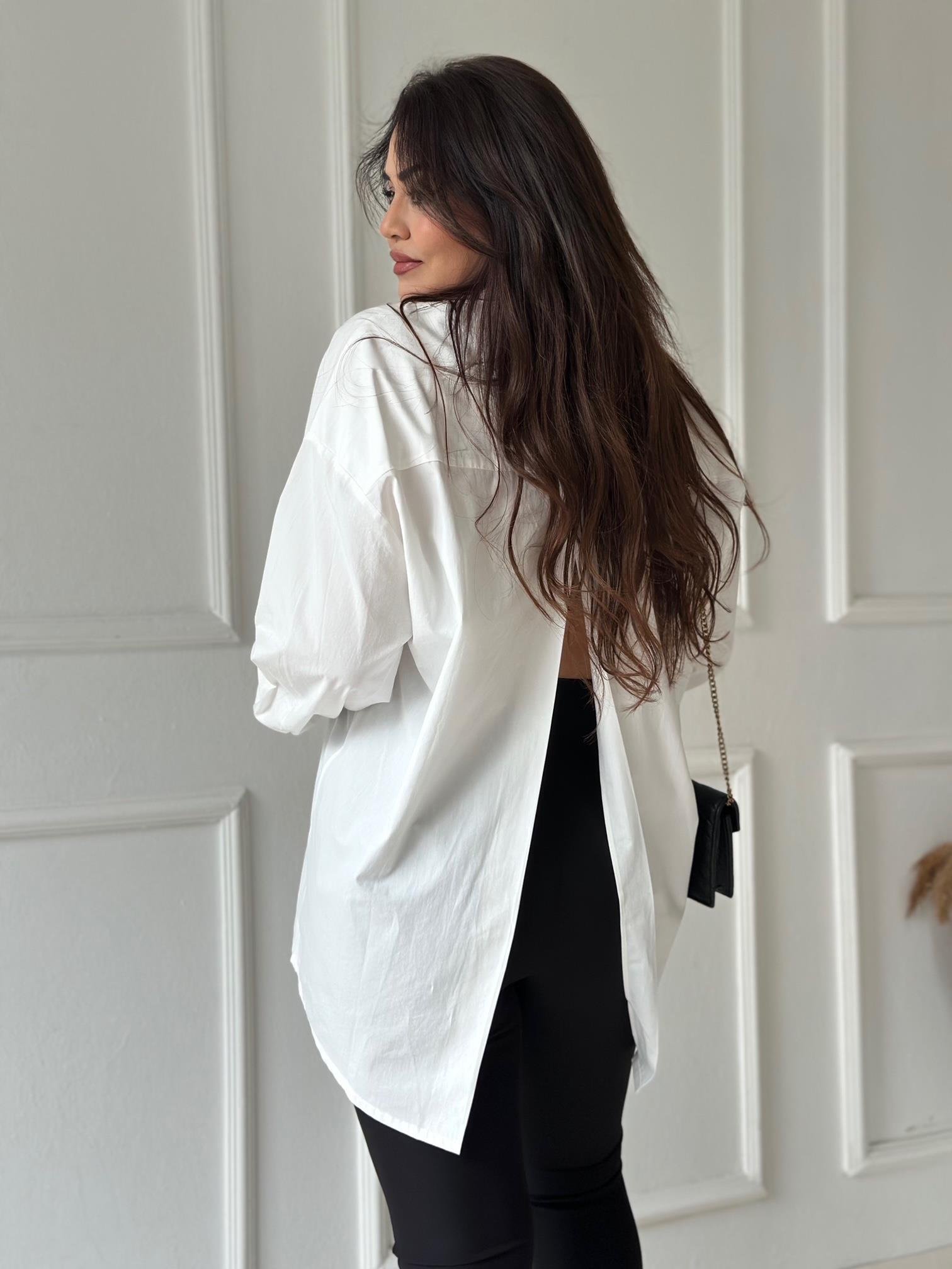 Premium Kalite Orijinal Marka Sırt Detaylı Pamuklu Poplin Gömlek | Nora Butik