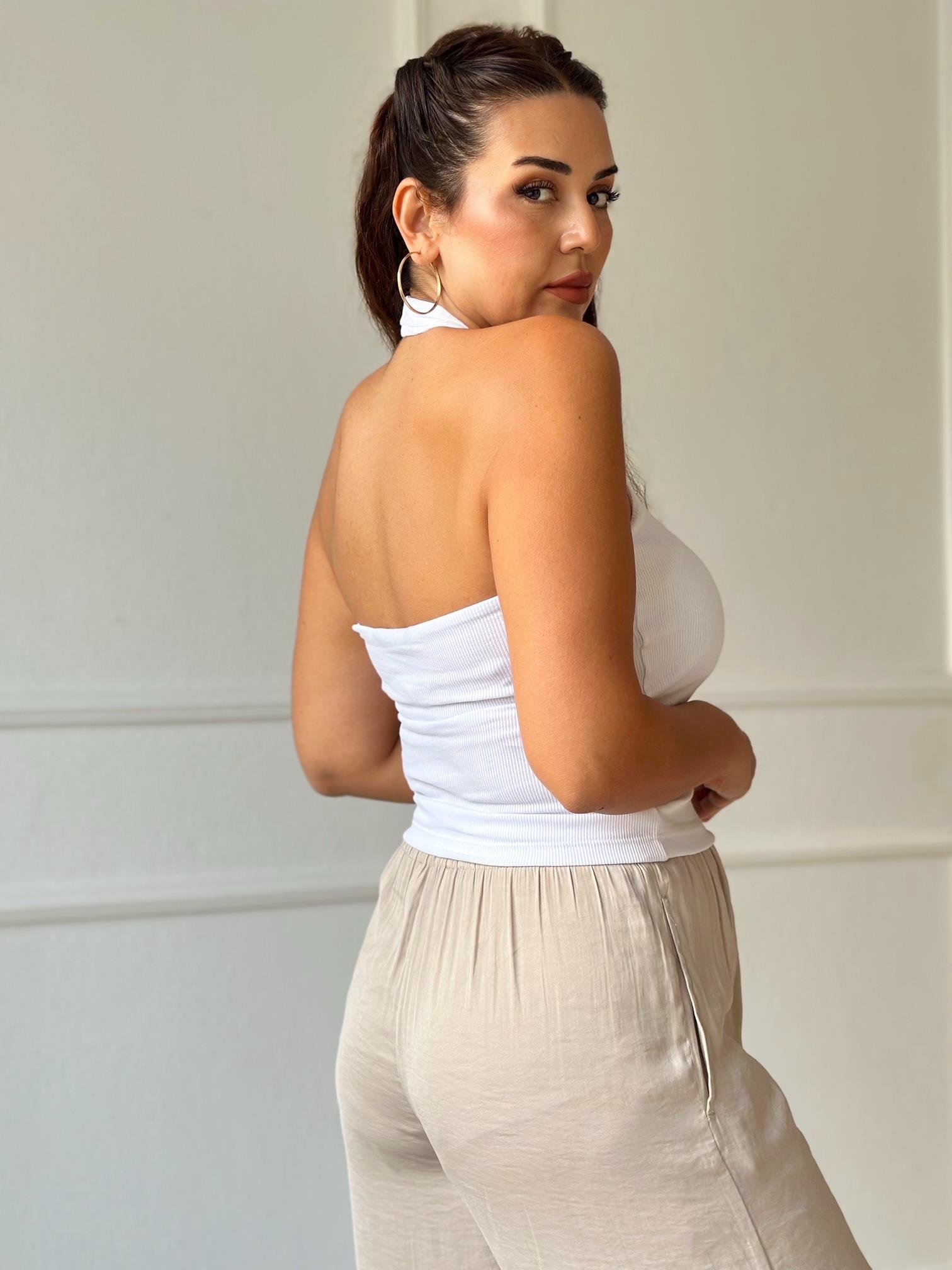 Premium Kalite Pamuklu Beyaz Halter Yaka Atlet - Nora Butik