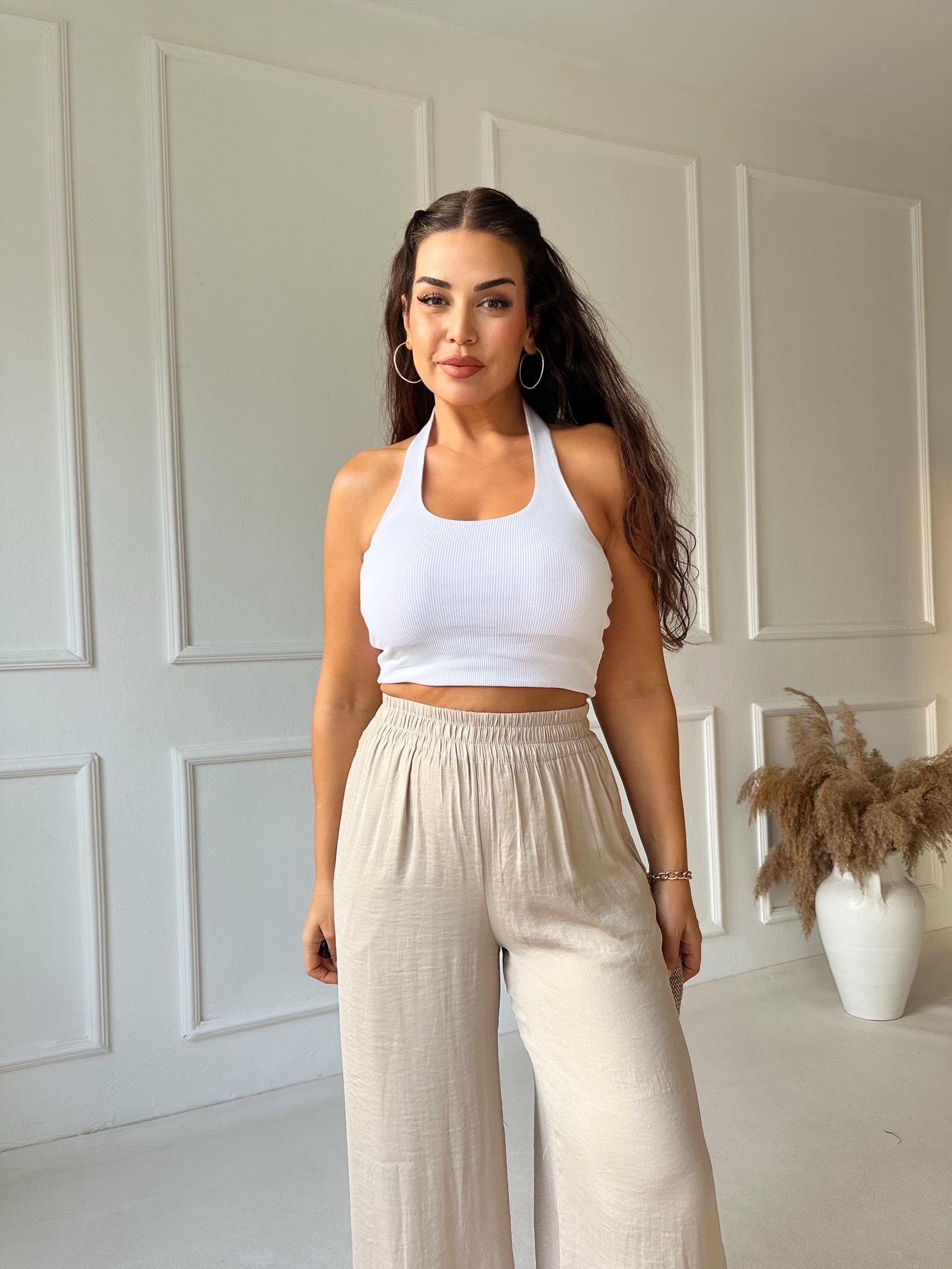 Premium Kalite Pamuklu Beyaz Halter Yaka Atlet - Nora Butik