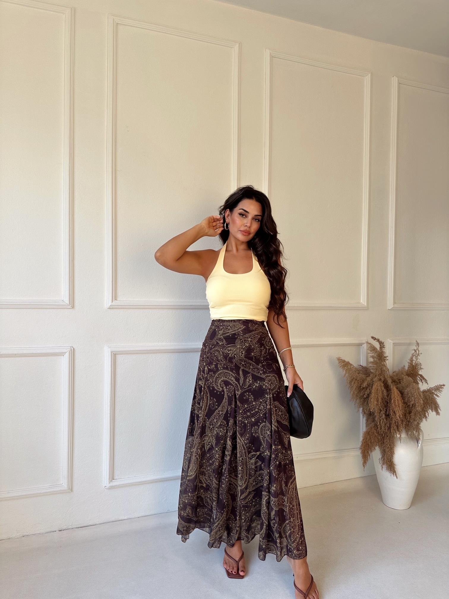 Premium Kalite Şal Desen Maksi Şifon Etek