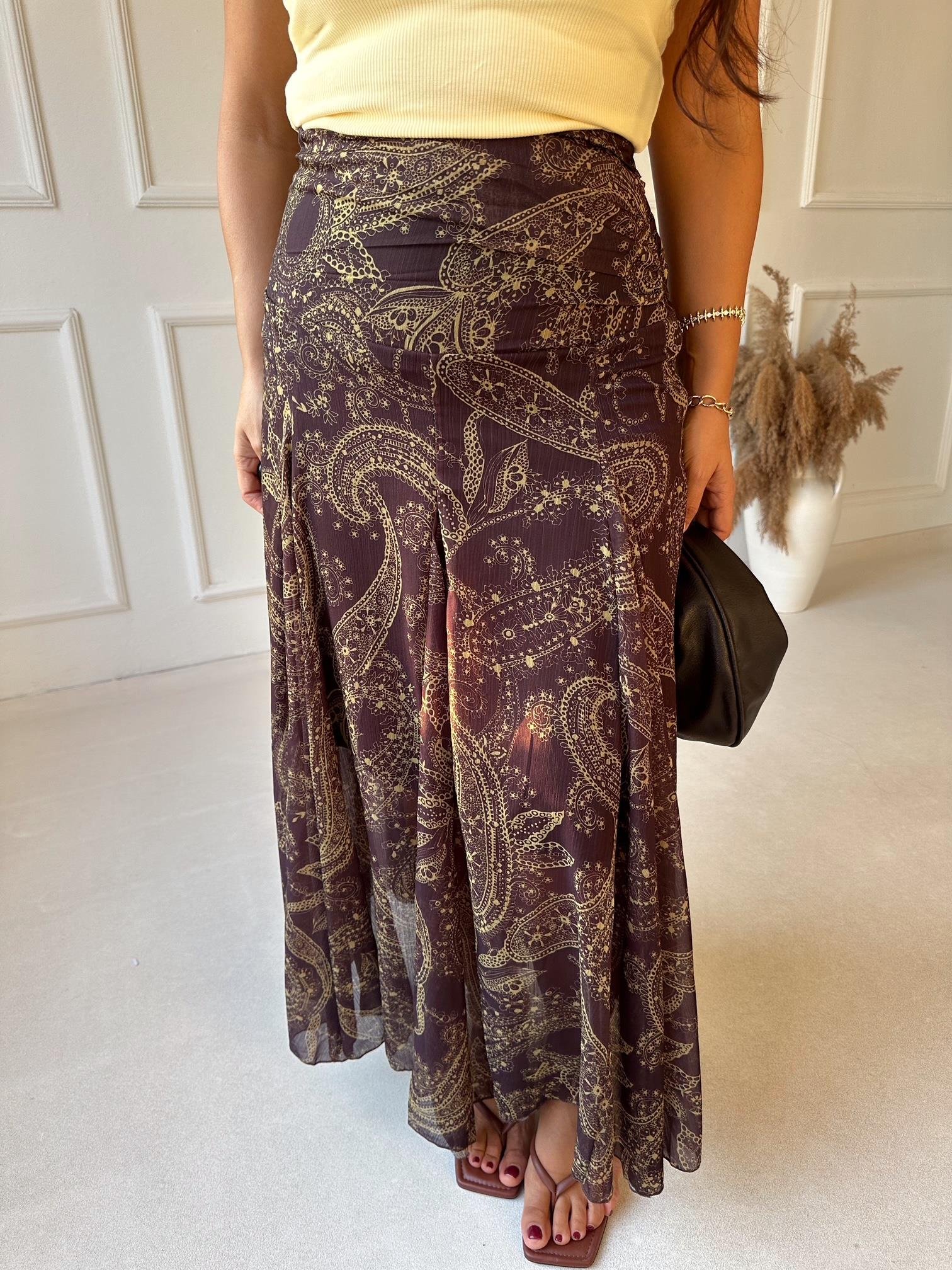 Premium Kalite Şal Desen Maksi Şifon Etek