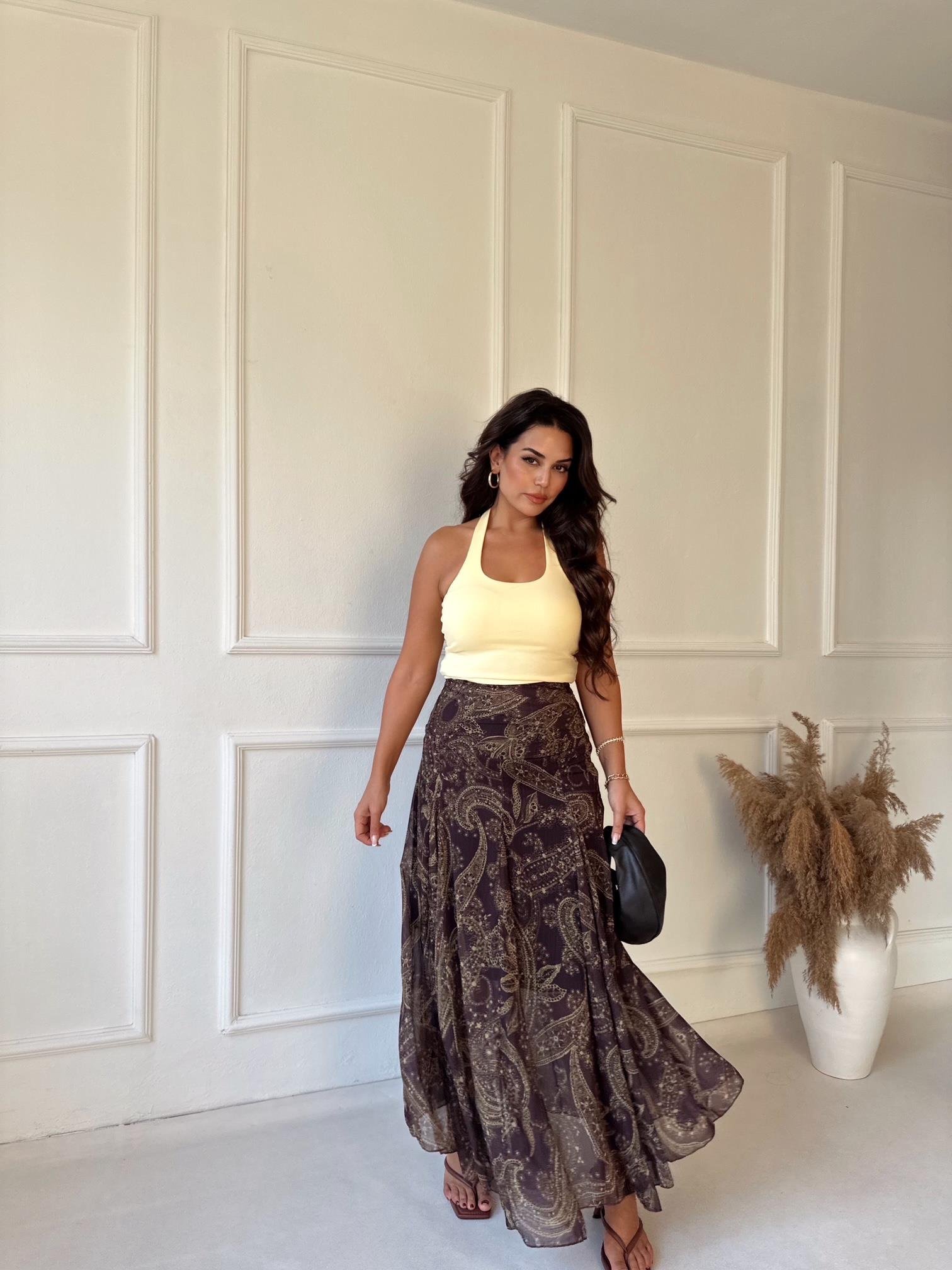 Premium Kalite Şal Desen Maksi Şifon Etek